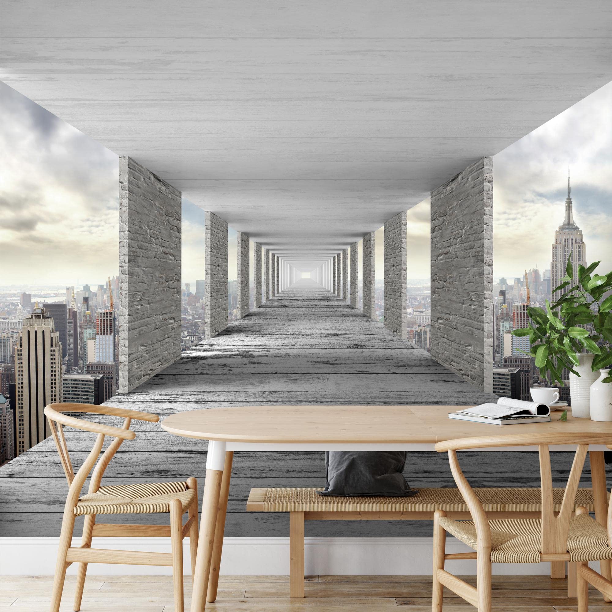 Runa Art Fototapete 3D New York 352 x 250 cm Vlies Tapeten XXL Moderne Wandtapete Wohnzimmer Schlafzimmer Grau 9157011a