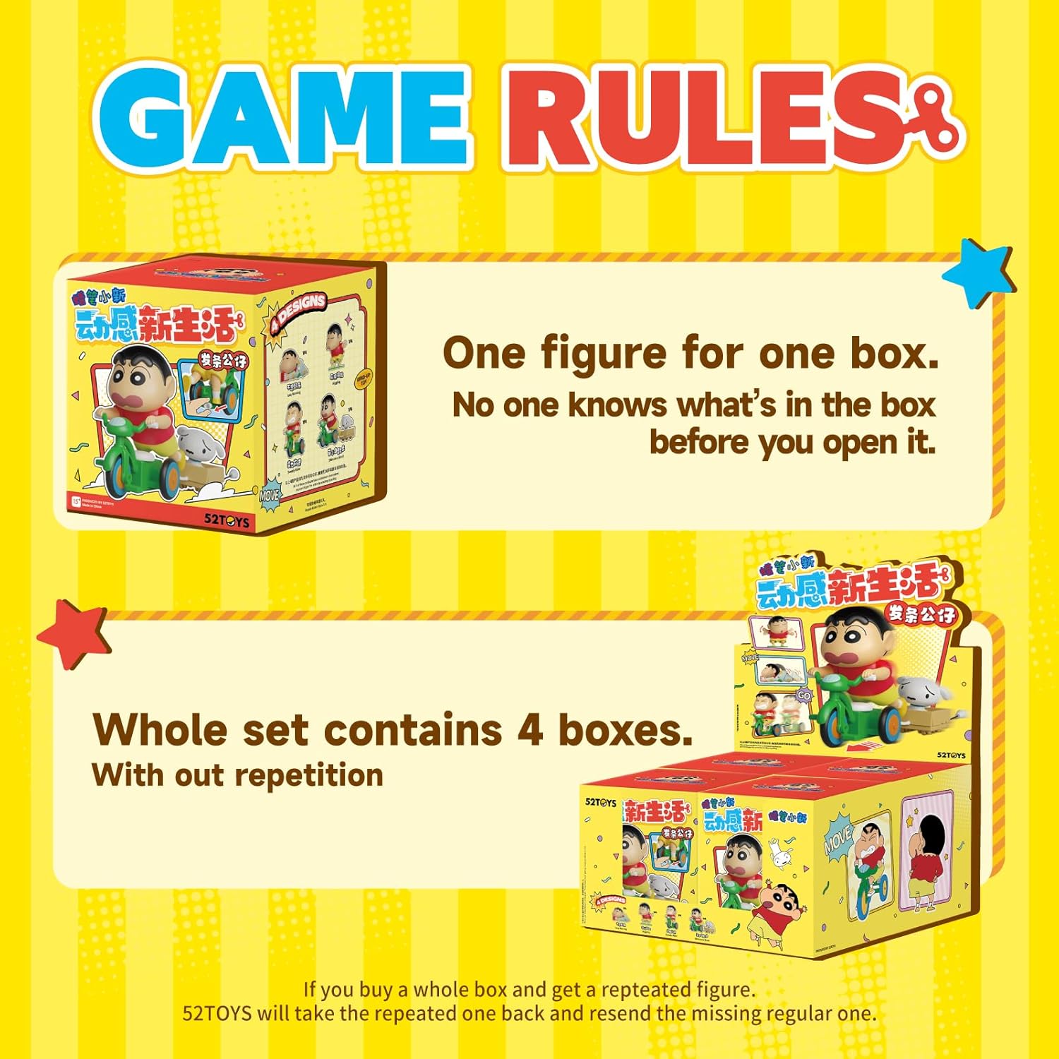 52TOYS Crayon Shinchan Dynamic Shin-Life Blind Box, 1PC Action Figure Collectible Toy Kawaii Creative Gift Room Decor Desktop Decoration, Gift for Birthday Party