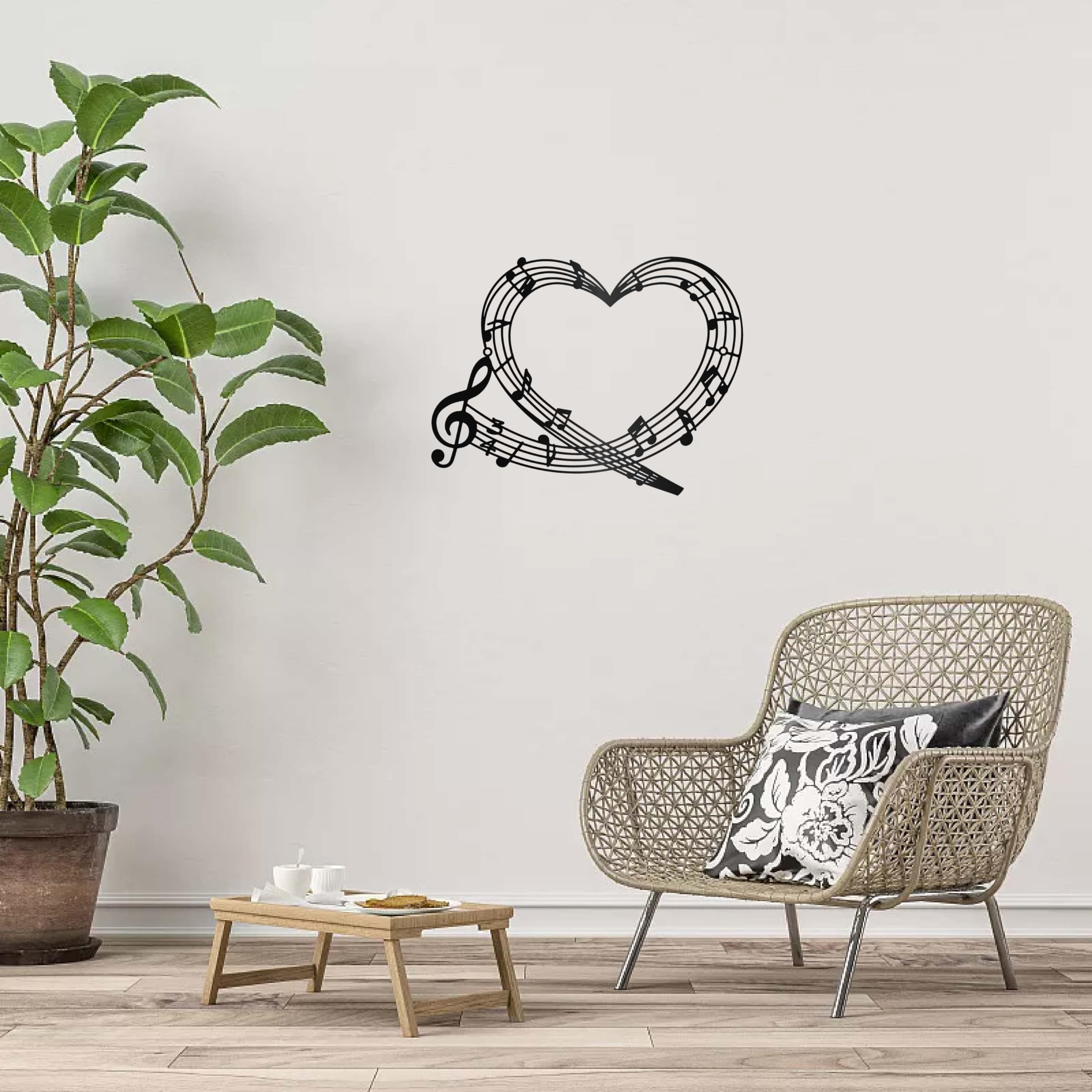 CREATCABIN Musica Metallo Arte da Parete Cuore Musica in Metallo Decorazione da Parete Tema Musicale Nota Ornamento da Appendere Decorazione da Parete in Ferro Scultura Amore Boho Decorazione 30x23cm