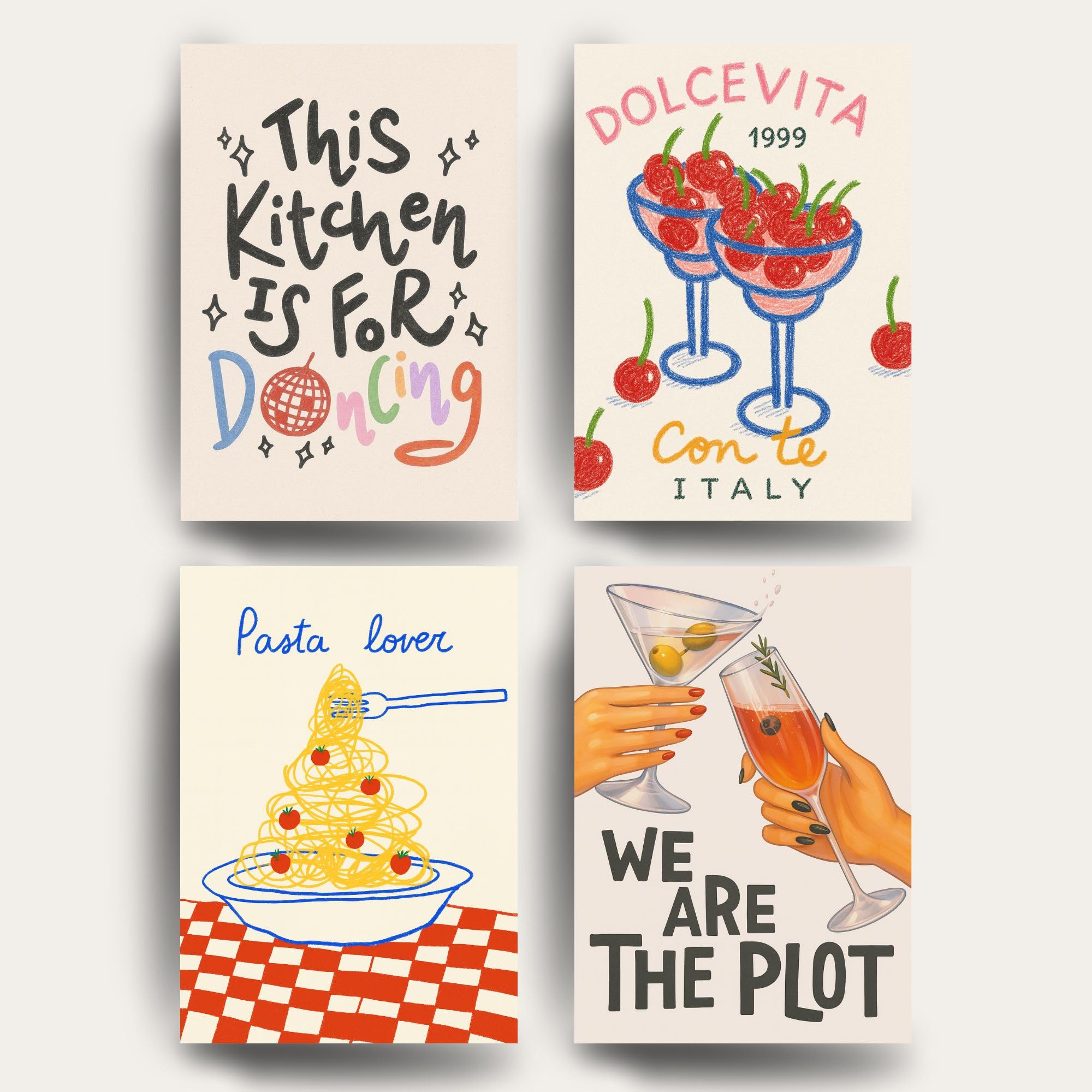 Yellow Town India: Kitchen Dancing Art Prints - Set of 4 -1