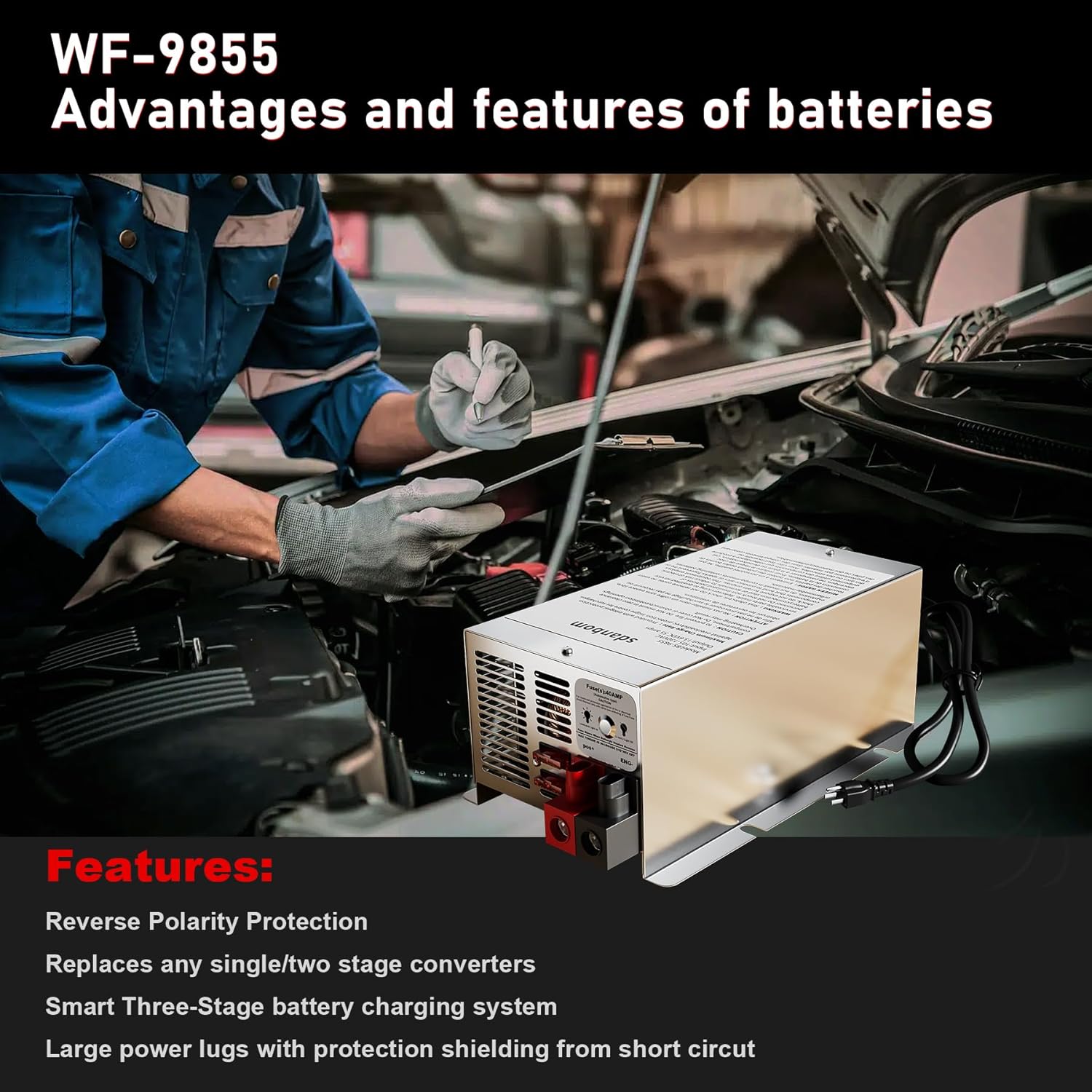 Upgrade Wf-9855 55 Amp Rv Power Converter with Lead Acid Batteries Mode and Lithium Mode - Wf-9855-Ad Power Converter for Rv Trailer Camper 9800 Series