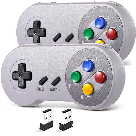 Quels jeux allez-vous jouer ce weekend ? 10 81ize+7GZCL. SX466 2 Pack 2.4 GHz Wireless USB Controller Compatible with SNES Games, SNES Retro USB PC Super Classic Controller for Windows PC MAC Linux Genesis Raspberry Pi Retropie (Multicolored Keys)
