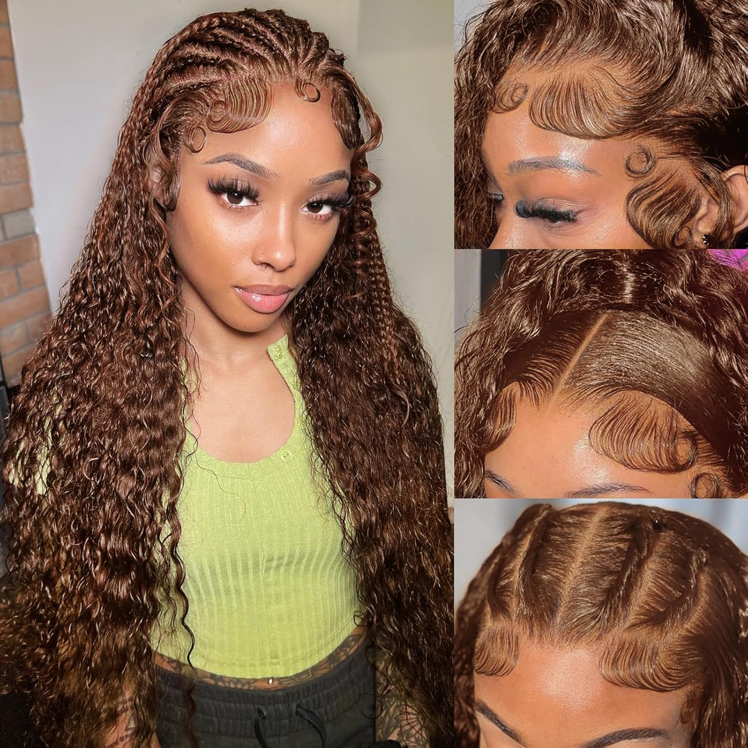 Beluck 32 Inch 13X6 Chocolate Brown Lace Front Wig Water Wave Wet And Wavy Lace Front Wigs Human Hair Curly Glueless Pre Plucked Bleached Knots Lace Front Wig 13x6 Colored