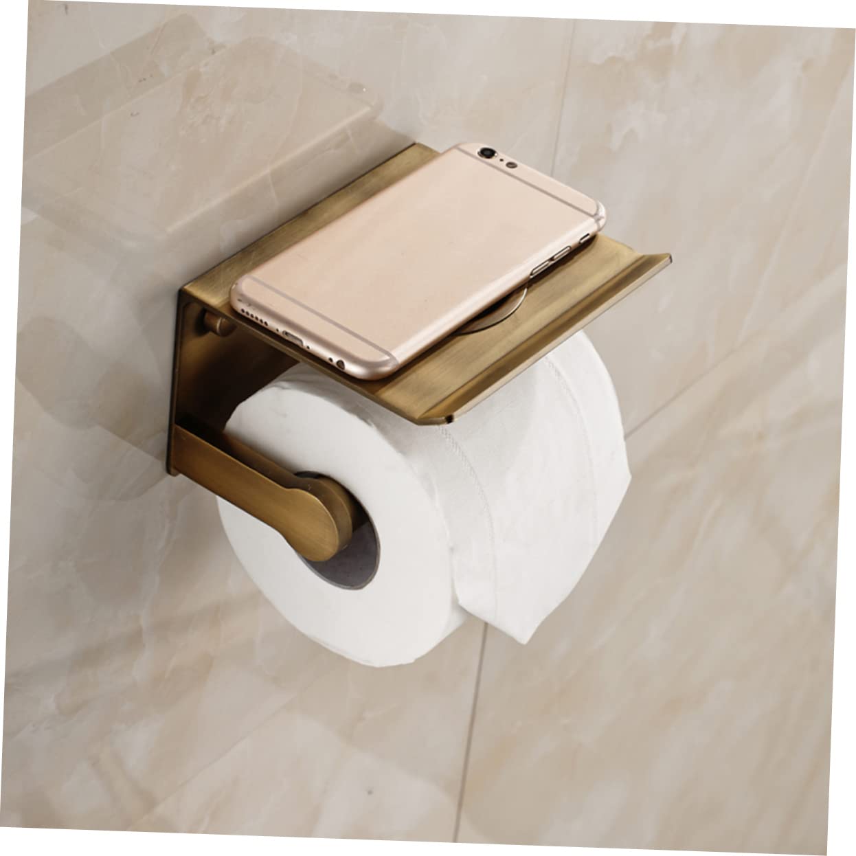 STOBAZA Porta Di Carta Igienica in Alluminio Anticato Mensola Per Cellulare e Fazzoletti Accessori Da Bagno Multifunzionale Ripiano Per Di Carta Porta Oggetti Da Parete