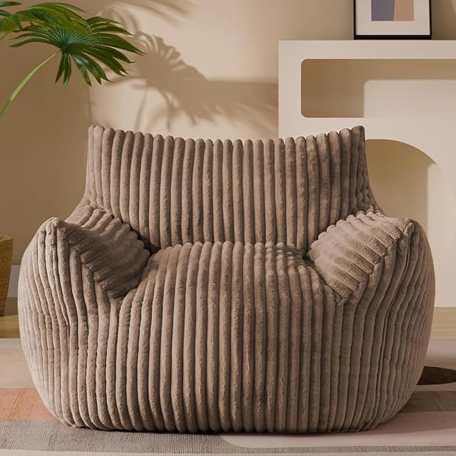 Busaurus / Gericco (FENFIR INC) Giant Plush Bean Bag Chair for Adults with Armrests - Oversized Comfy Khaki Beanbag Lounge Lazy Floor Sofa Chair for Living Room, Bedroom & Dorm, Cozy Fluffy Single Cloud Mini Couch