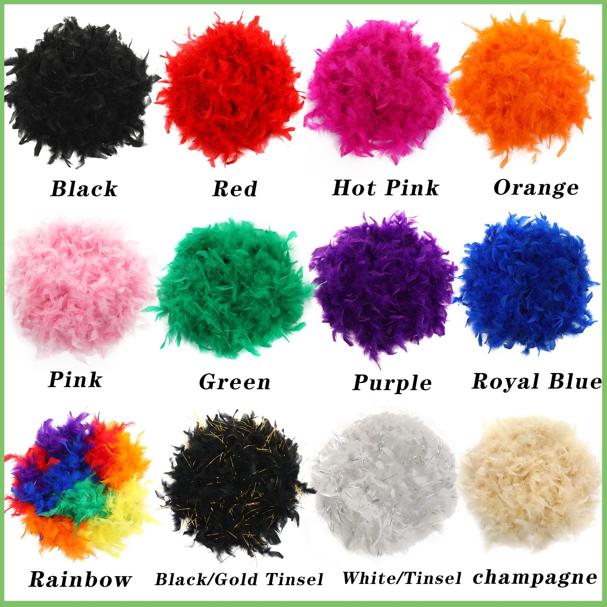 Boa de plumas de 60 g – 2 yardas de plumas de pavo para fiestas, Navidad, centros de mesa de boda, disfraces, conciertos, mascotas y decoración del hogar