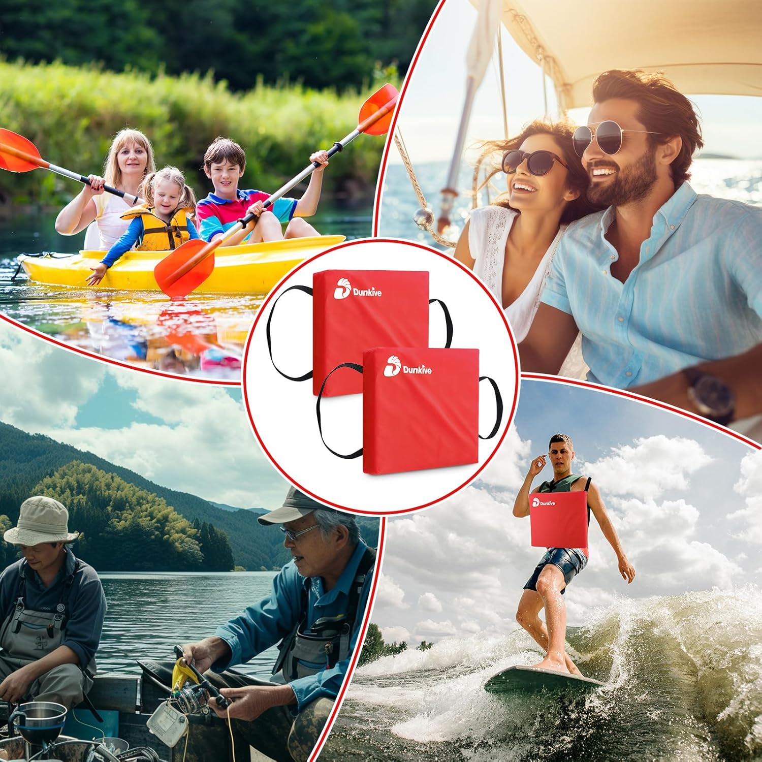 2 Pack Boat Throw Flotation Cushion, USCG Approved, Emergency Marine Throwable Flotation Device, Foam Boat Cushions Life Preserver, Throw Cushions for Boats, Kayaks, Canoes(Red)
