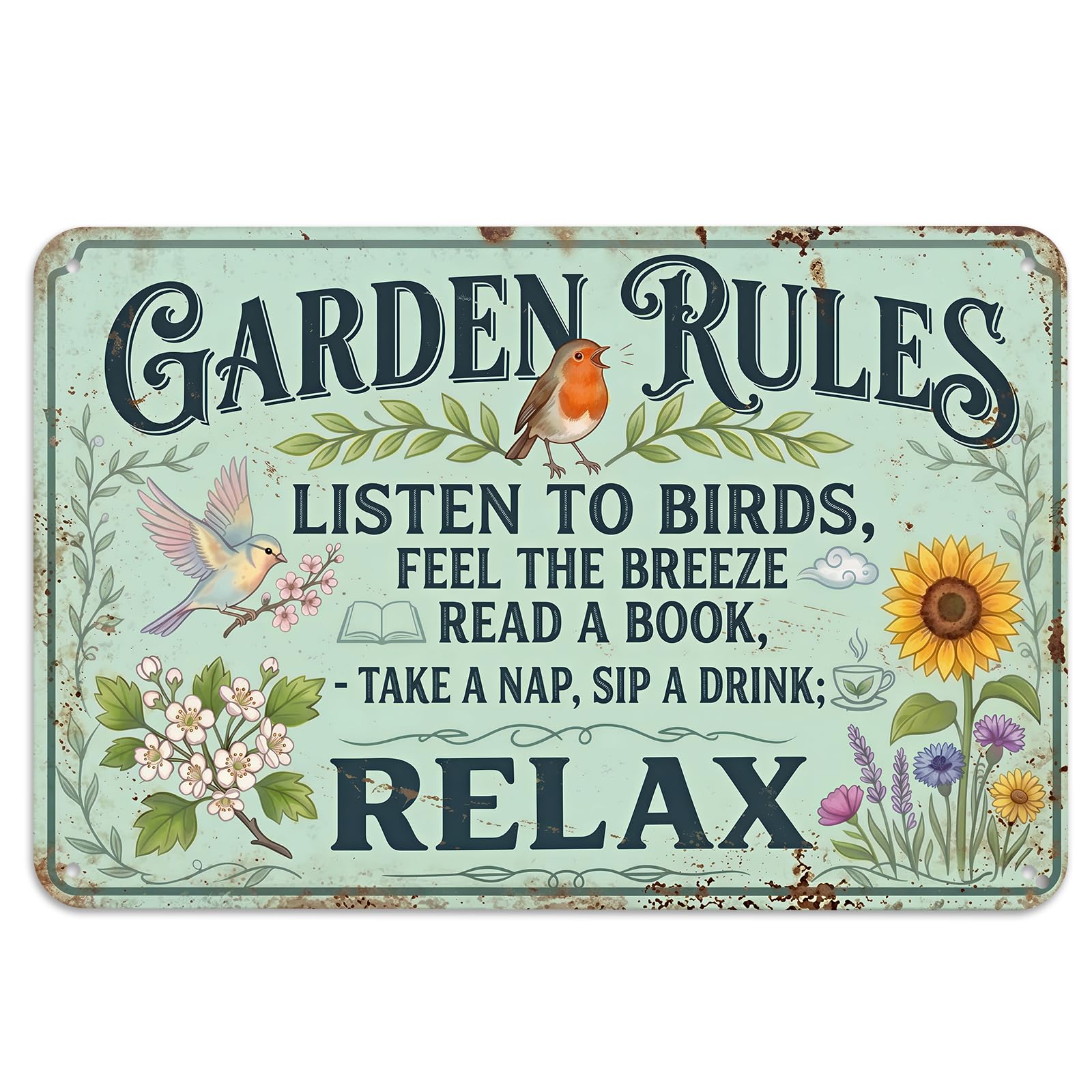 Garden Plaques for Outside, Retro Garden Rules Signs & Plaques with Relaxing Quotes, Outdoor Tin Sign Wall Art for Patio Fence Shed, Gardening Decorations Gift for Plant Lovers