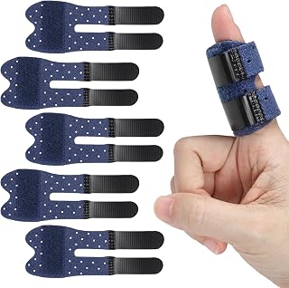Breathable Trigger Finger Splint,5pcs Adjustable Thumb Splint, Blue Thumb Brace for Broken Strained Arthritis for Thumb, Middle, Index, Ring, Pinky Finger Brace