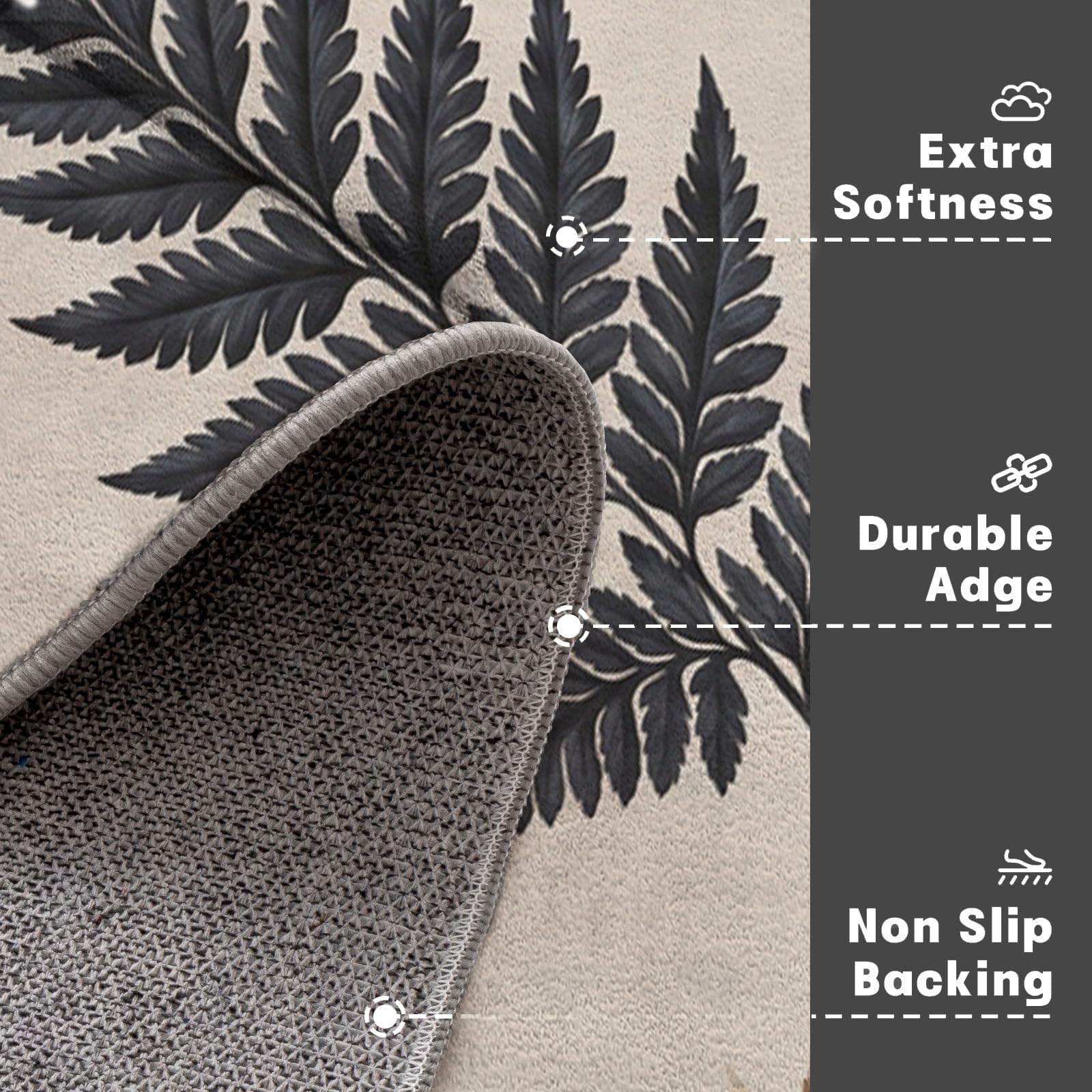 Böhmisches Blatt-Poster Fußmatte Innen Waschbar 90X150Cm, rutschfest Fußmatte, Dünn Schmutzfangmatte, Elegante Landpflanzen Eingangsteppich Mit Wasserabsorbierenden Für Hund, Beige