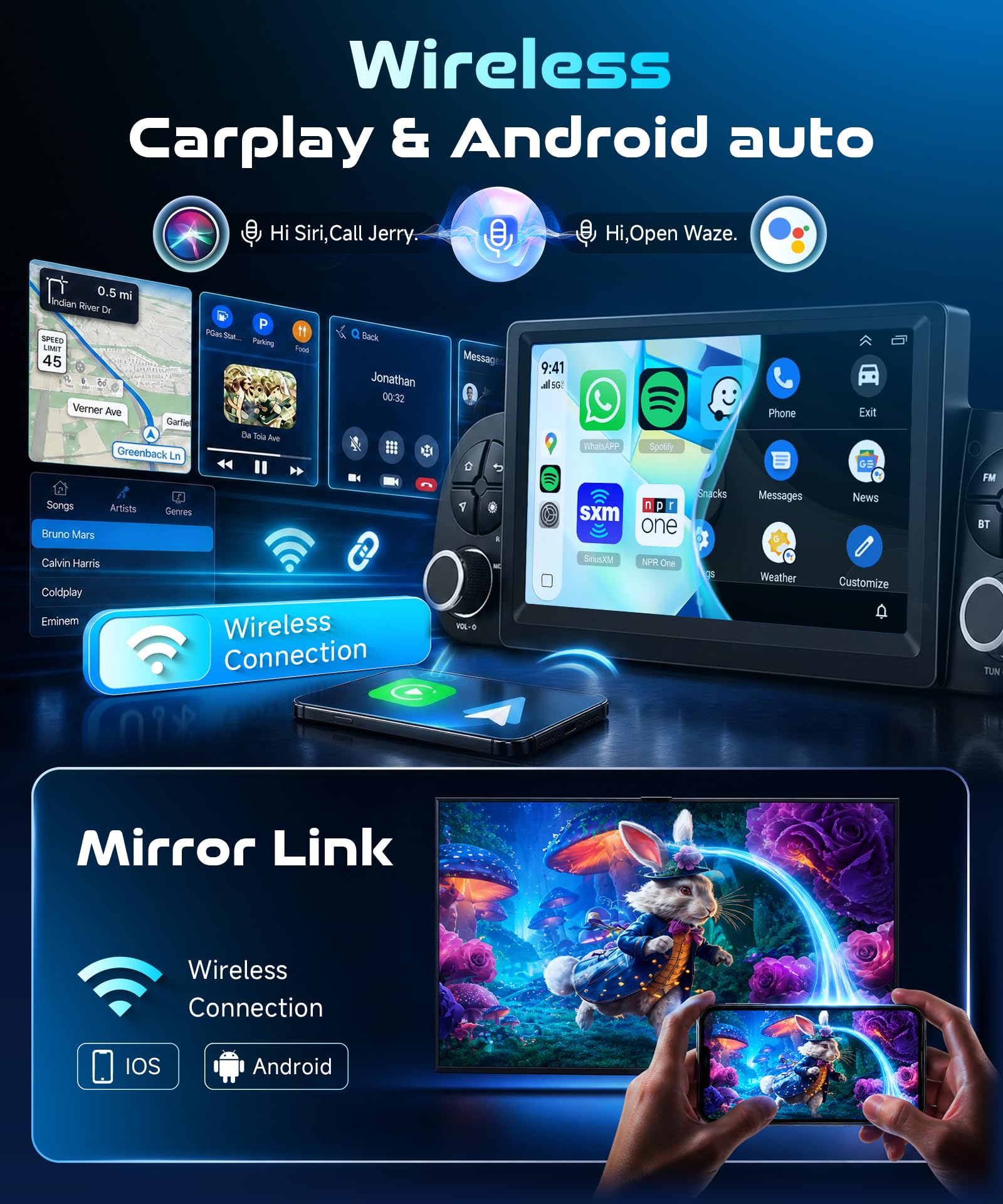 4+64G Radio de Coche para Fiat Panda 2013-2020 con Inalámbrica Carplay Android Auto Bluetooth, Motorsi Reproductor Multimedia con GPS Navegación/WiFi/Bluetooth/RDS/FM/SWC+Cámara Visión Trasera