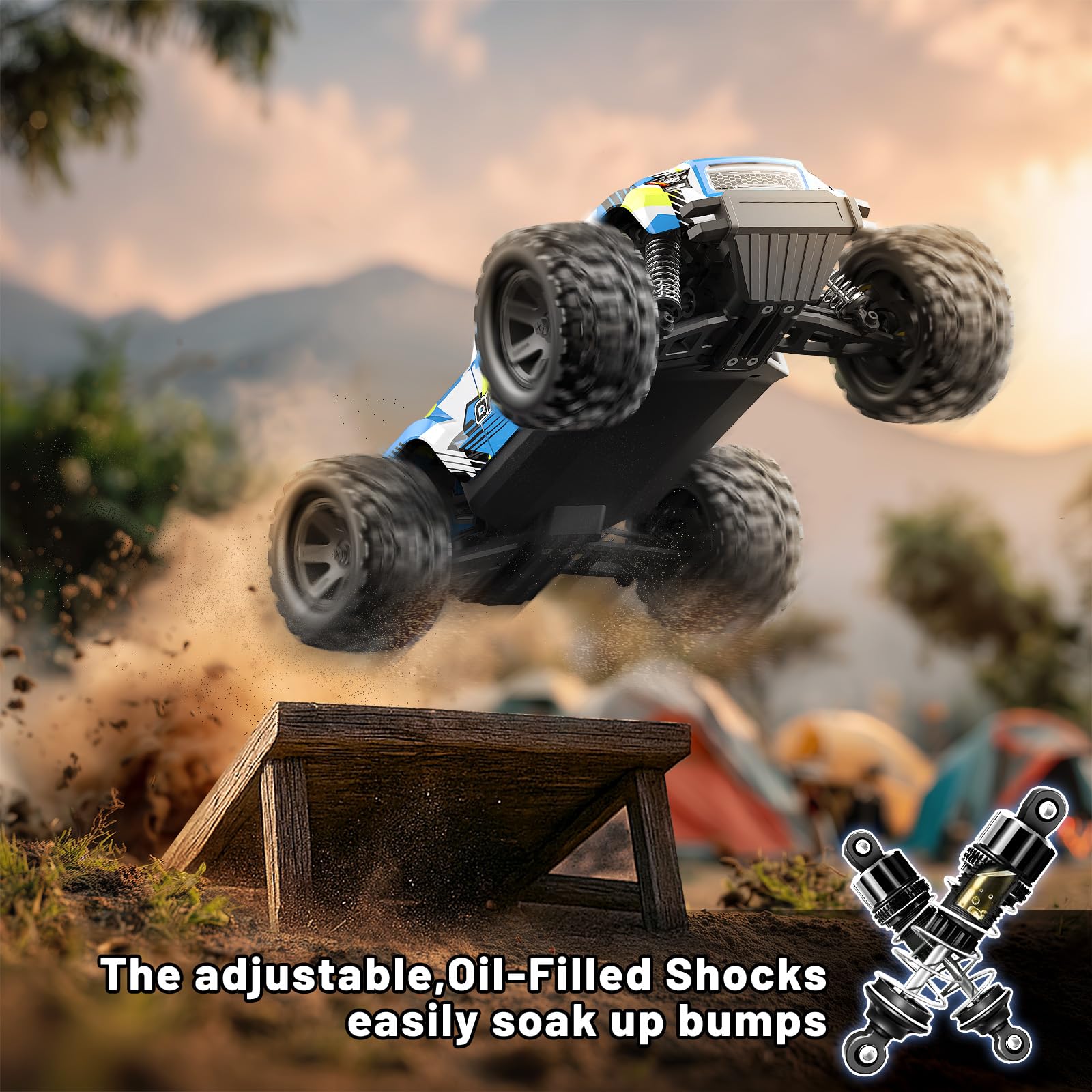 Macchina Telecomandata professionale RC Professionale 4x4 Off-Road 1/18, 36 km/h Monster Truck con Motore RC380,Ammortizzatori ad Olio,Doppia Carrozzeria e 2 Batterie 7.4V 1500mAh
