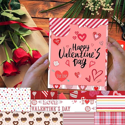 Miniatura 8 de 24 hojas de papel para álbum de recortes para el día de San Valentín, papel con patrón de corazón rojo de doble cara, papel de manualidades