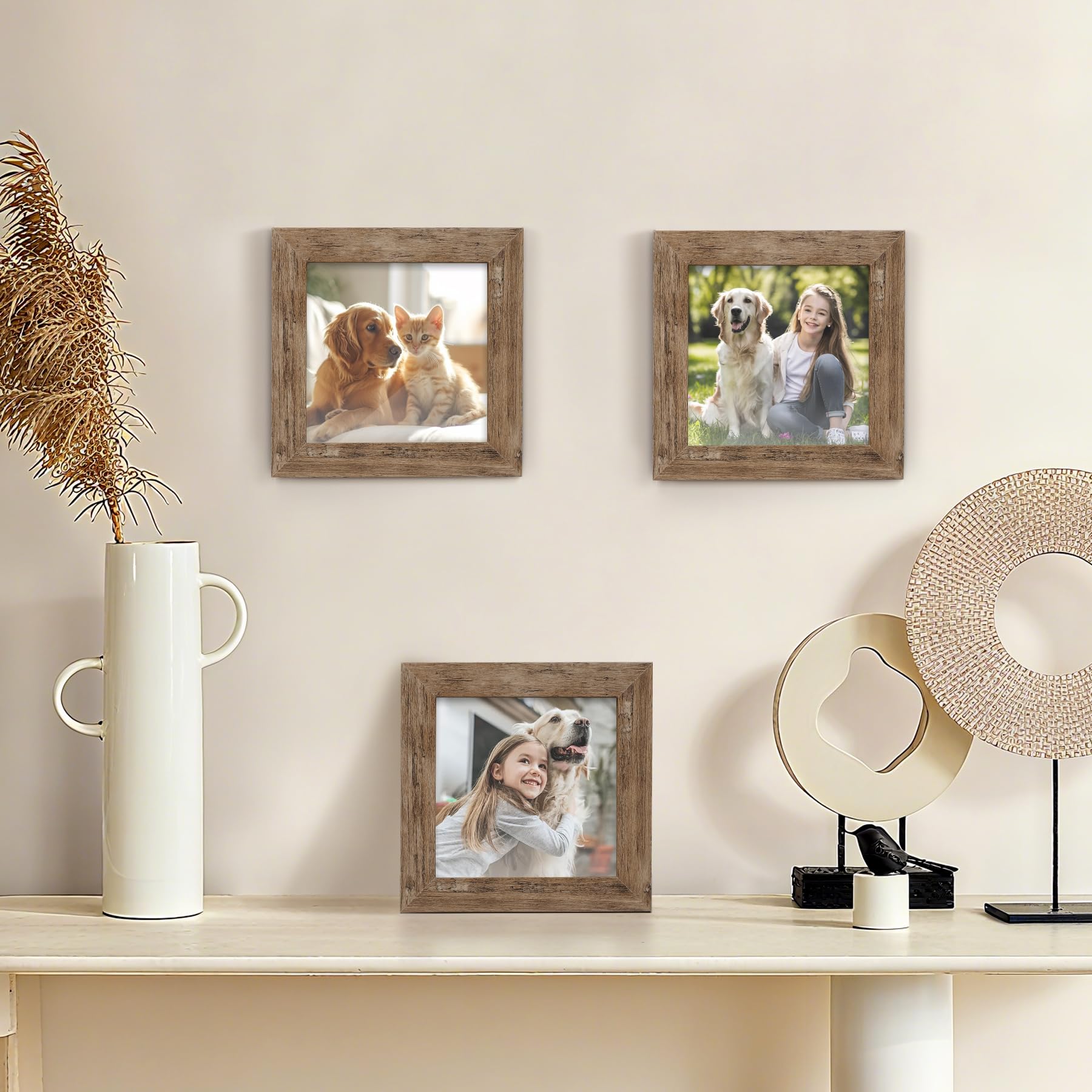 Picture Frames 4x4 Set of 2 Rustic Wood Grain Photo Frame for