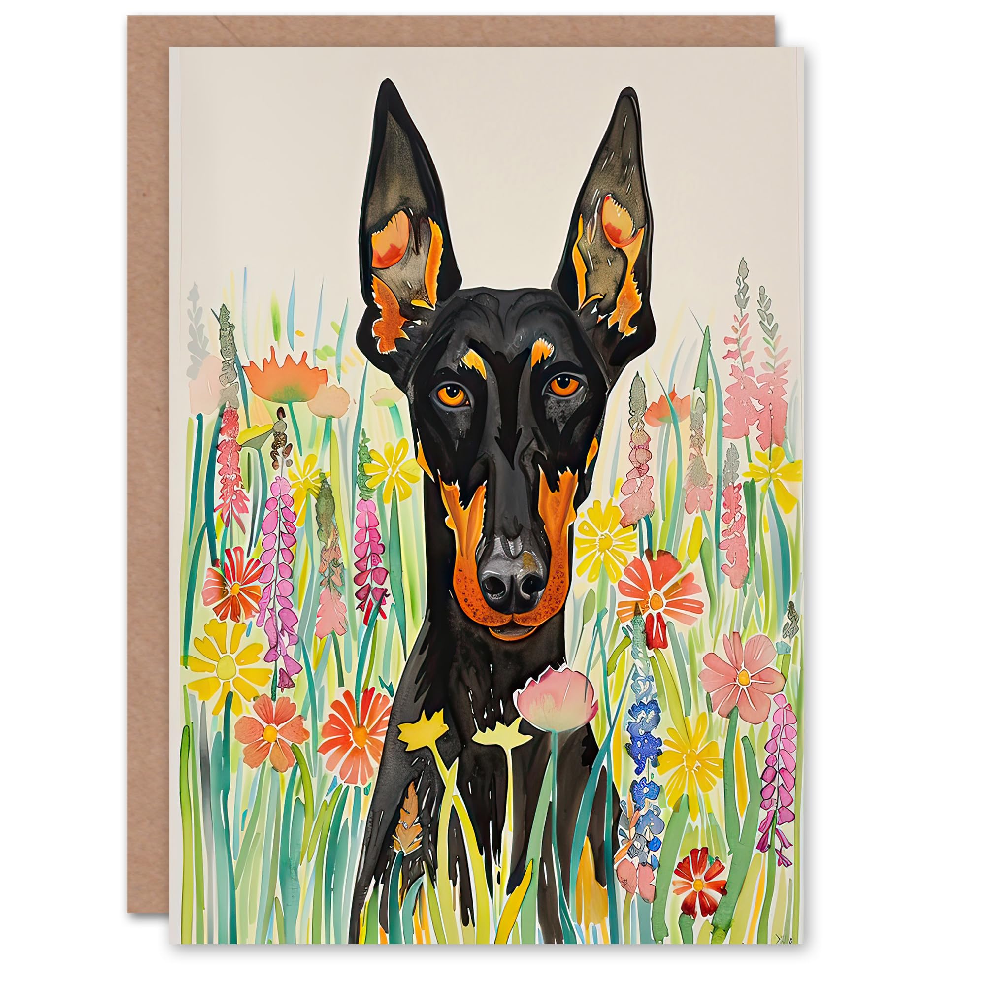 Artery8 - Greeting Card - Doberman in Spring Meadow - Birthday