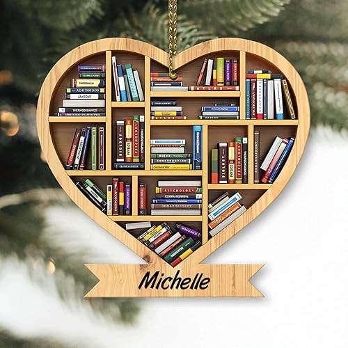 Miniatura 9 de HYTURTLE Adorno de Navidad personalizado para colgar en el árbol, regalo para la escuela, bibliotecario, asistente de lectura de libros, profesor,