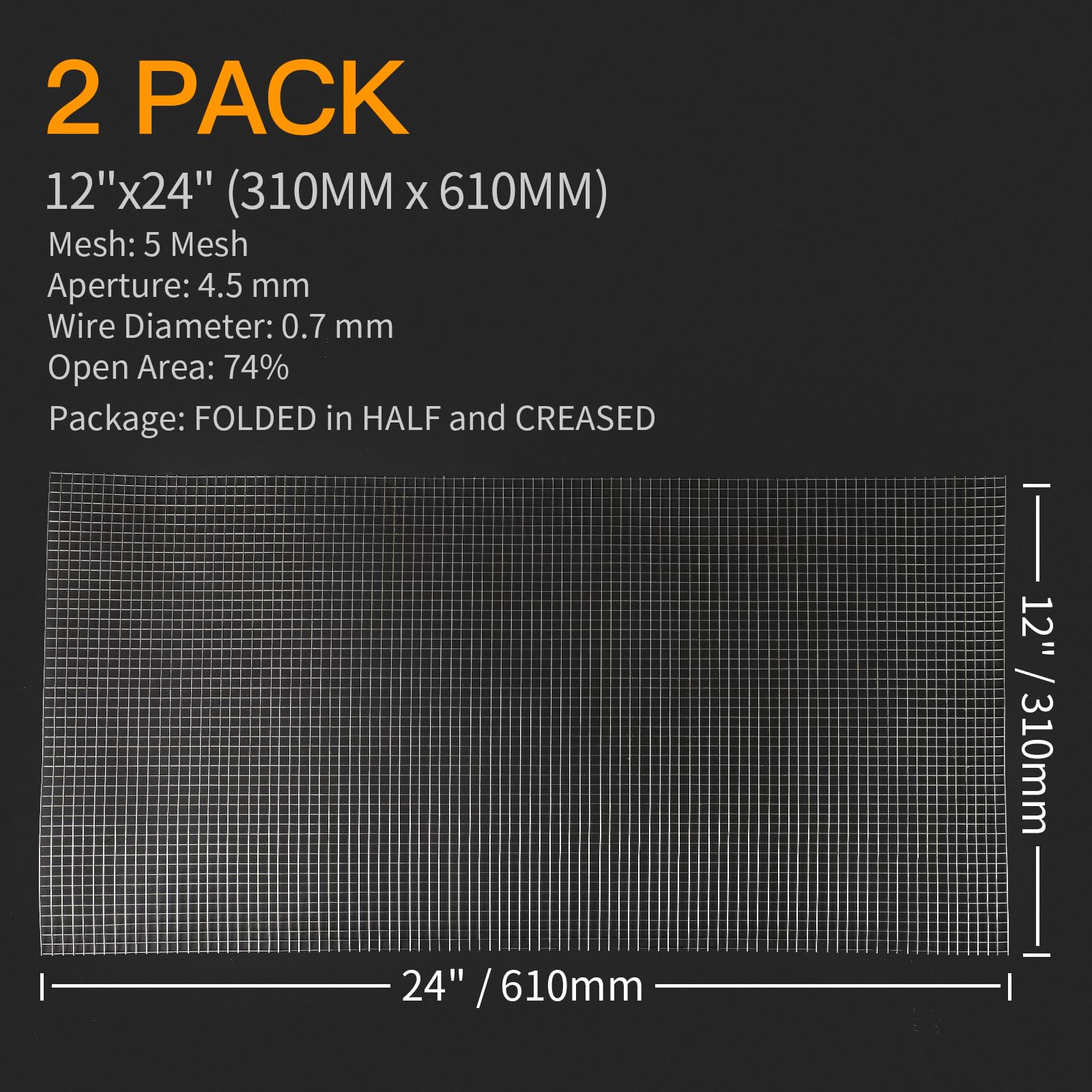 2Pcs 304 Pretty Sturdy 12”X 24”(310mm X 610mm), 5 Mesh Wire Mesh Screen, Stainless Screen, Mesh Screen Never Rust, Hard and Heat Resisting Wire Mesh Used for Many Projects (2)