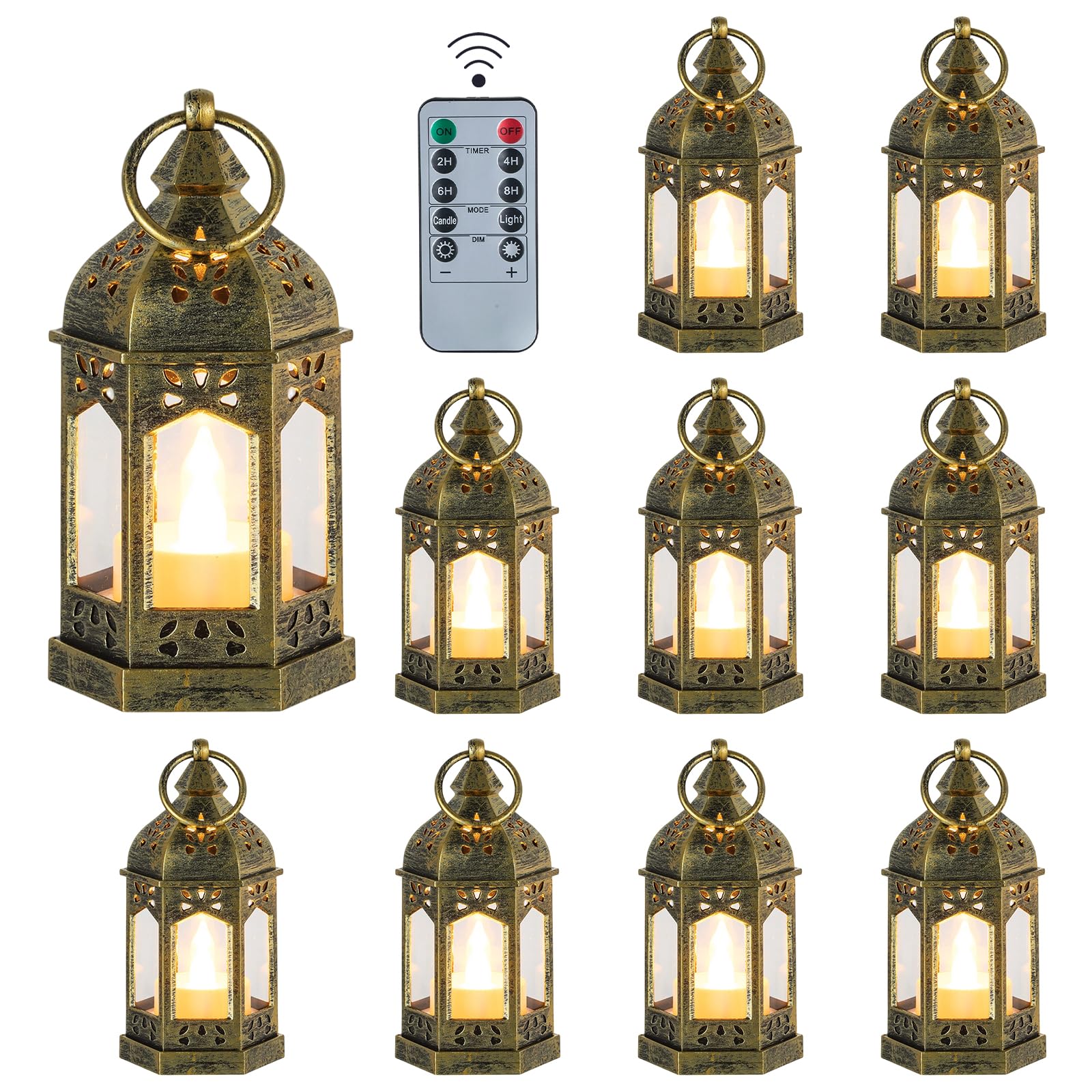 Hewory 10PCS Gold Mini Lanterns for Party Decoration, Remote LED Candles
