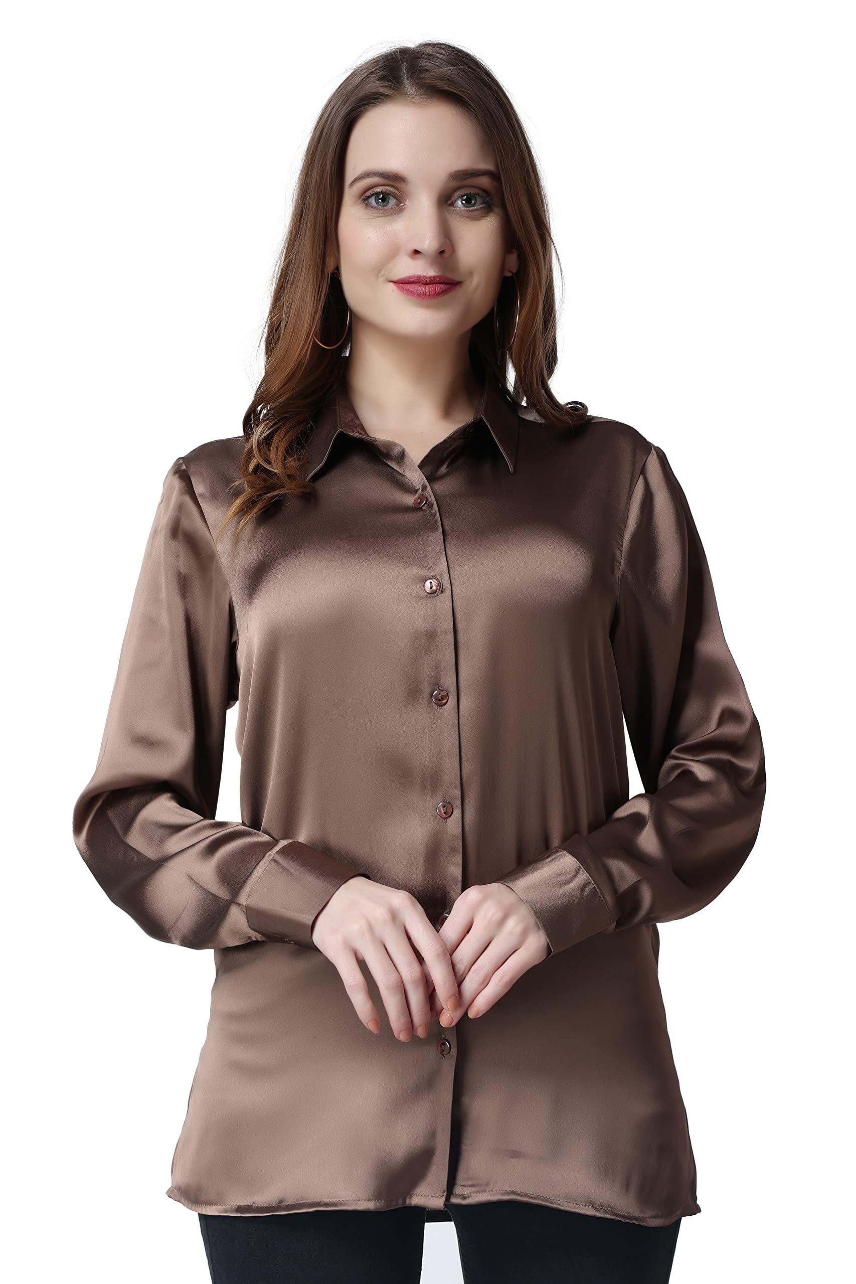 BowrainWomen's Full Sleeves Satin Shirt