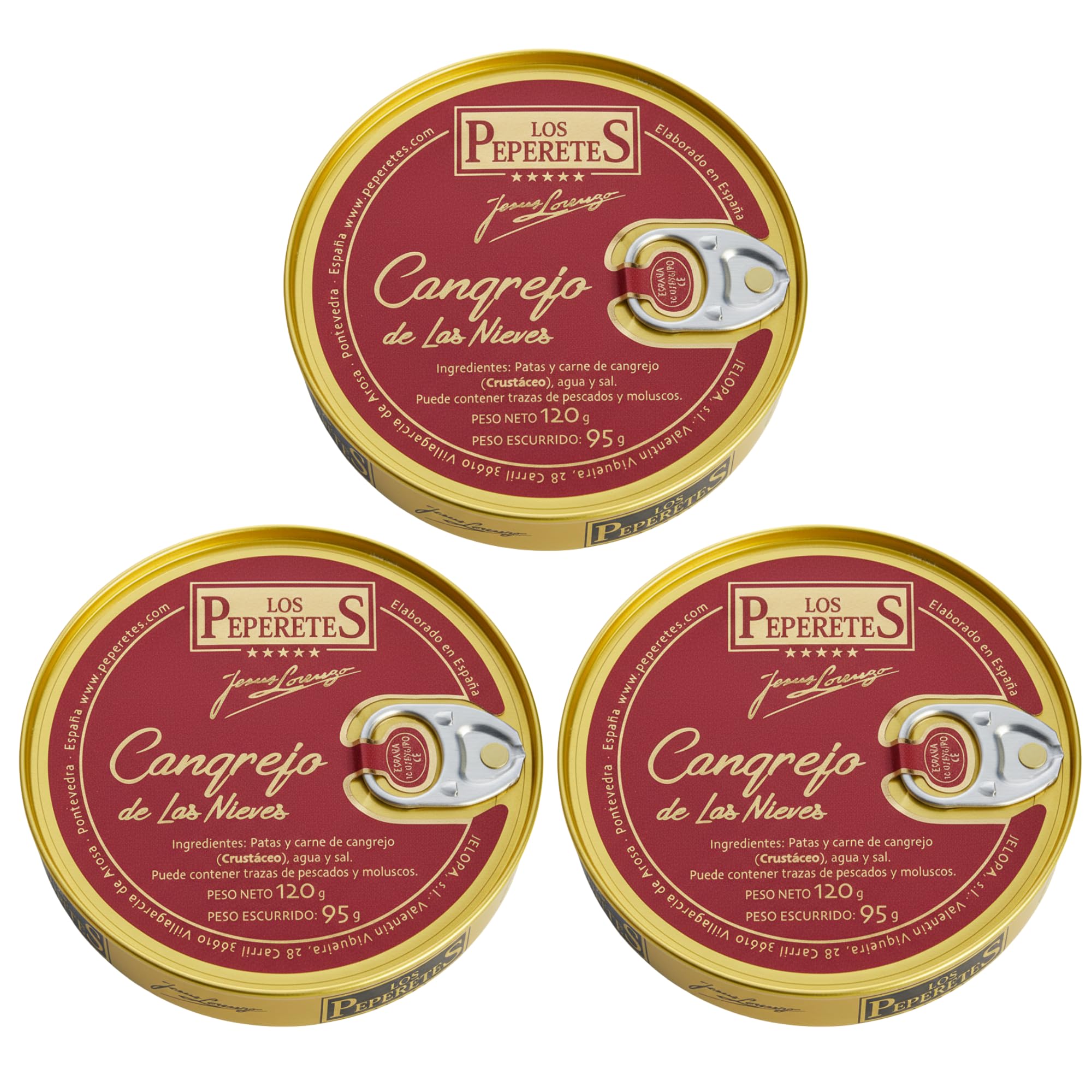 LOS PEPERETES x3 Lata Cangrejo de las Nieves 120 g | Marisco Gallego Gourmet | Carne de Cangrejo del Atlántico | Conserva Artesanal y Natural | Producto Premium con Sabor del Mar de Galicia