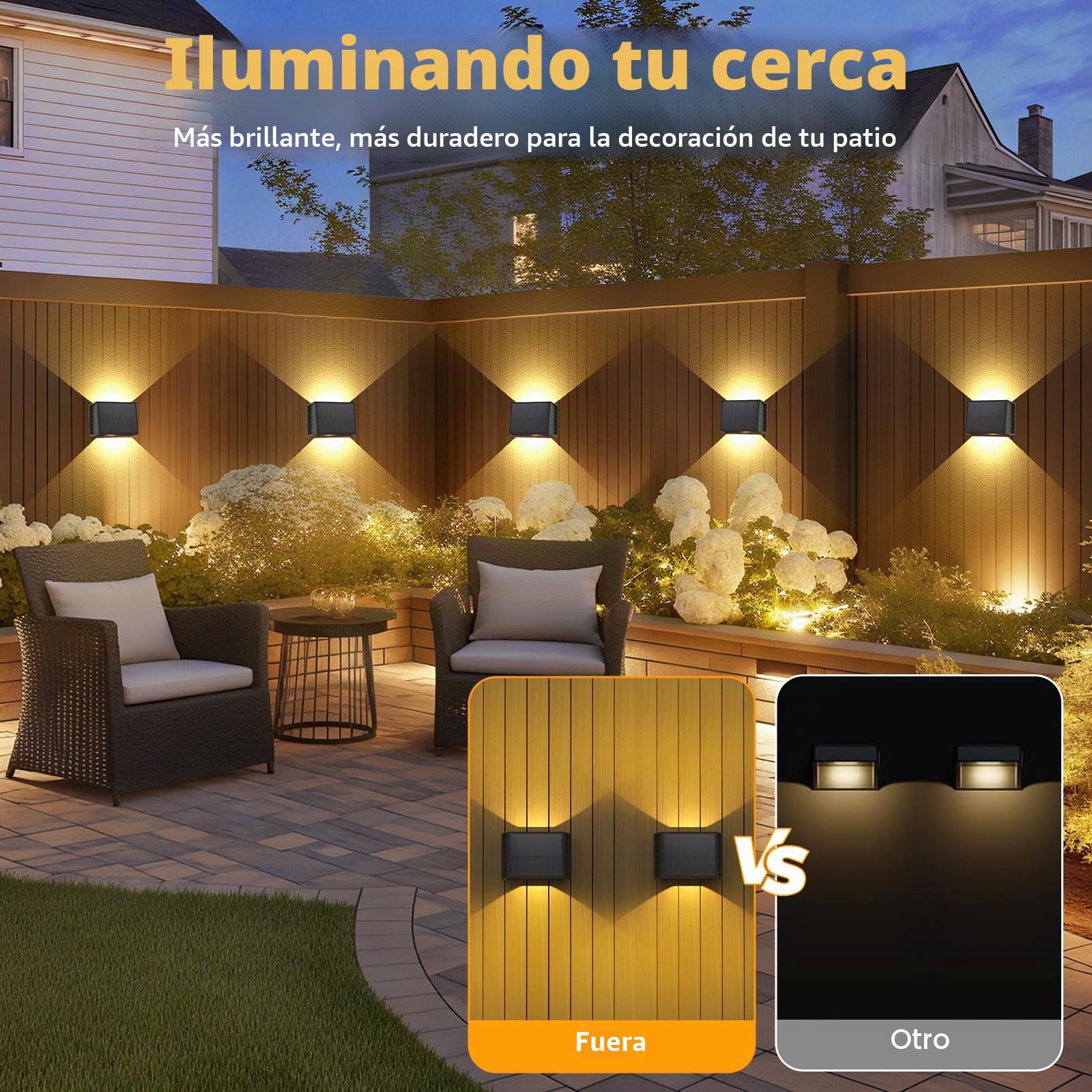 Aplique Solar Pared Exterior, T-SUNUS Lámparas Solares Exteriores Pared, Ángulo Del Haz Arriba y Hacia Abajo, 3000K Blanco Cálido Luces Solares, para Jardín Camino Garaje Patio Terraza, 8 Piezas