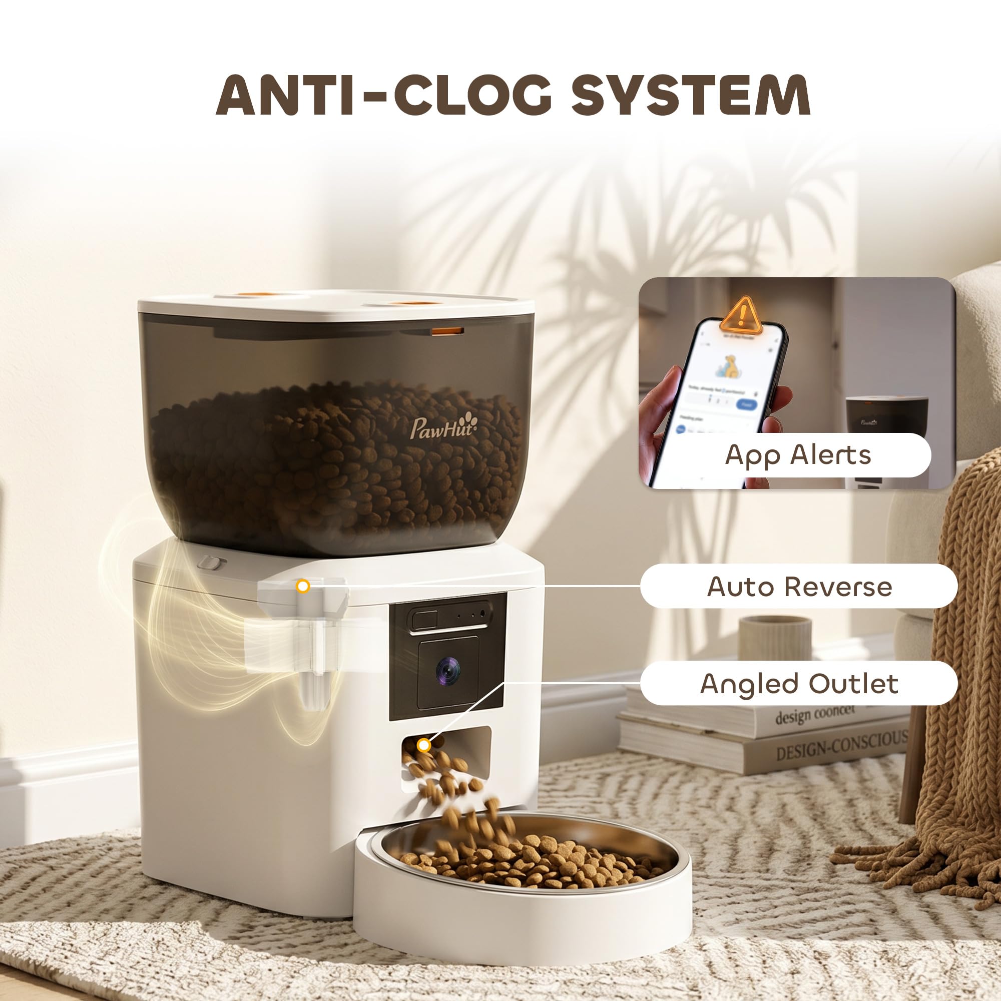 PawHut Comedero automático para gatos con cámara, WiFi de 2.4 G, control inteligente de aplicación, comedero para mascotas de 4 L, 1-10 comidas con audio de 2 vías, visión nocturna, antiobstrucción