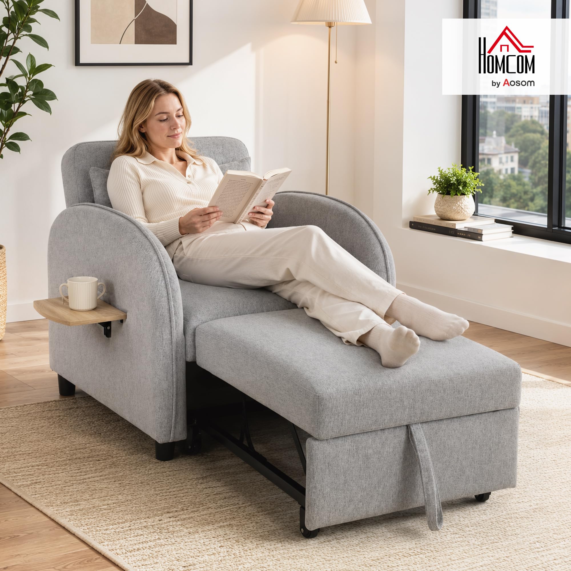 HOMCOM Fauteuil Convertible 1 Place Fauteuil-Lit Clic-Clac 3 en 1 Gris