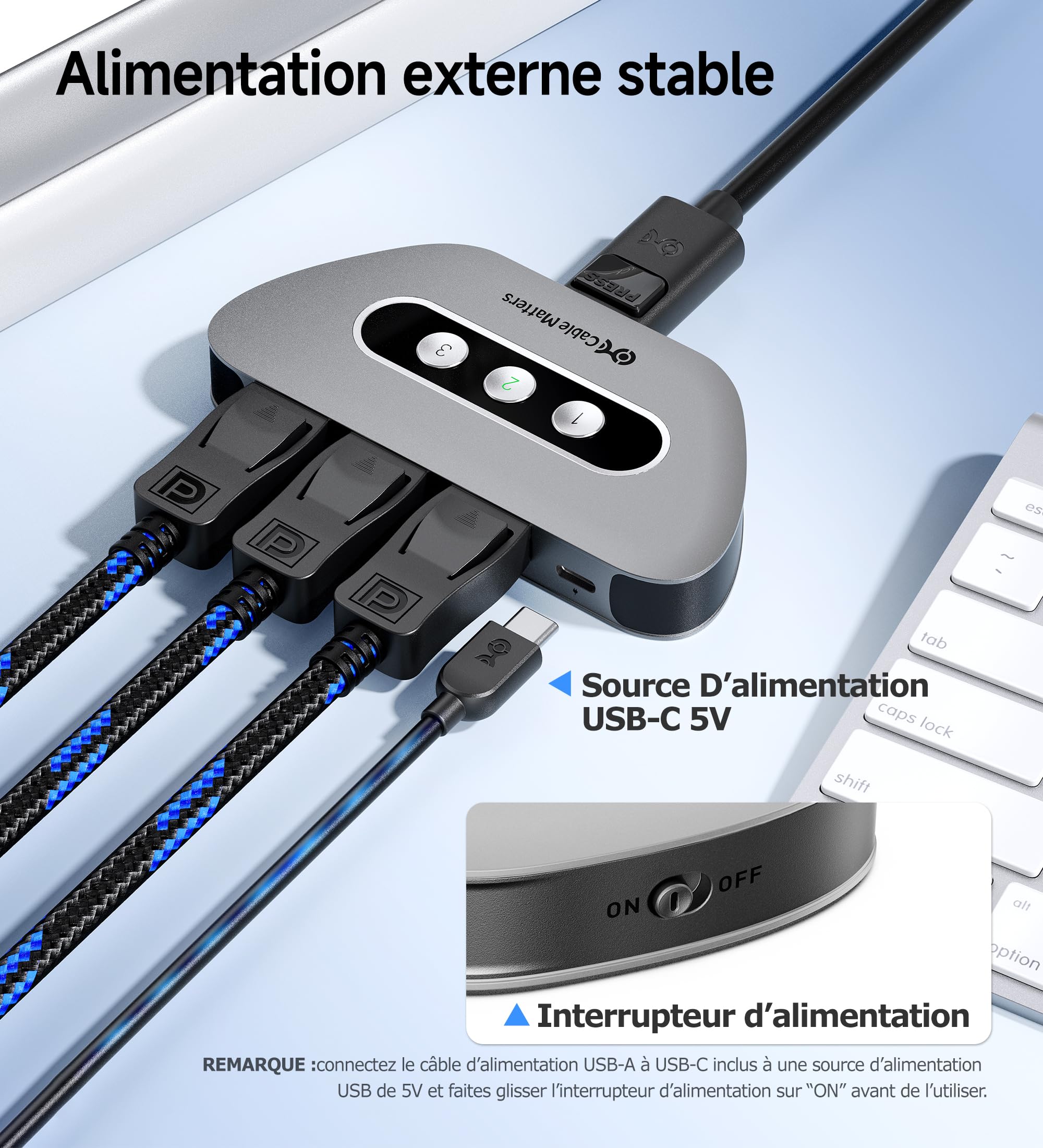Cable Matters Commutateur DisplayPort 1.4, sortie 3 en 1