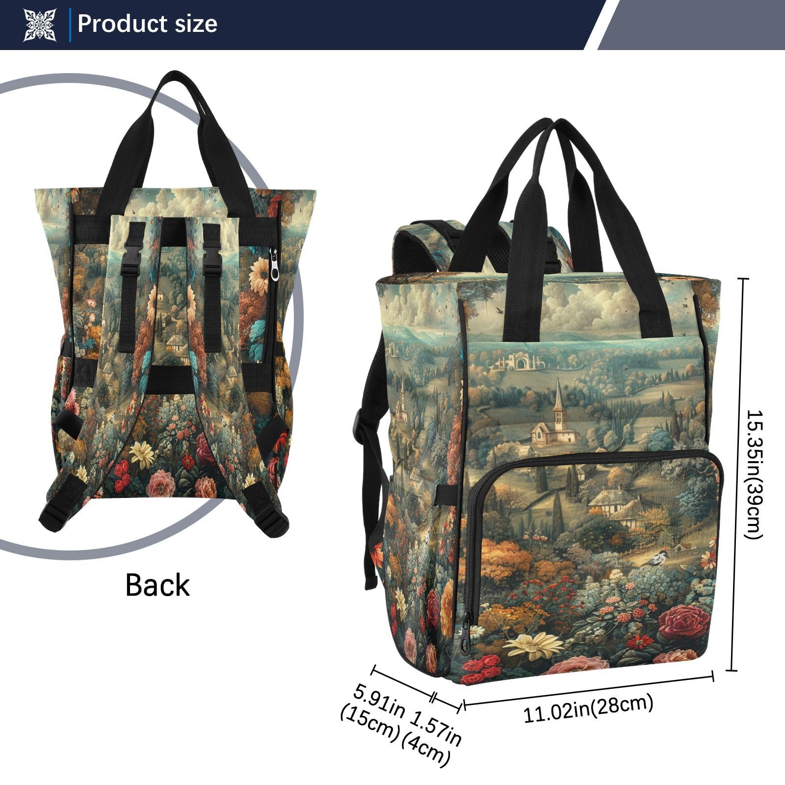 Vintage Floral Exuberante RomáNtico Mochilas de Pañales para Gran Capacidad Pañal Bolso Mochila para Viajar al Aire Libre Mamá y Papá