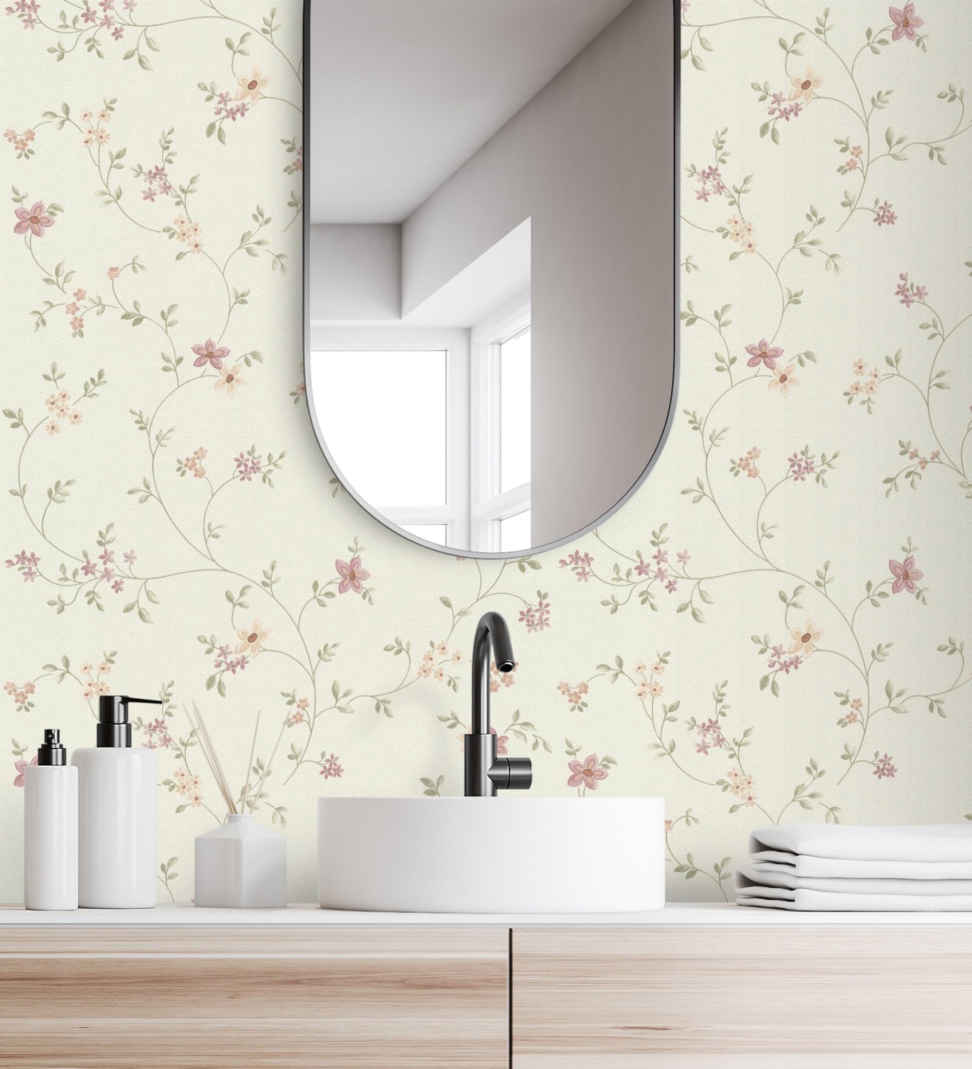 GAULAN 683341 - Vlies-Vinyltapete, Strapazierfähig, Abwaschbar. Tapete mit kleinen Blumen in Malve- und Beigetönen mit Textilstruktur für Wohnzimmer Küche - Rolle 10 m x 0,53 m