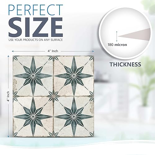 Miniatura 4 de Azulejos autoadhesivos para azulejos de piso, papel tapiz vintage para despegar y pegar (4 x 4 pulgadas, turquesa plata)