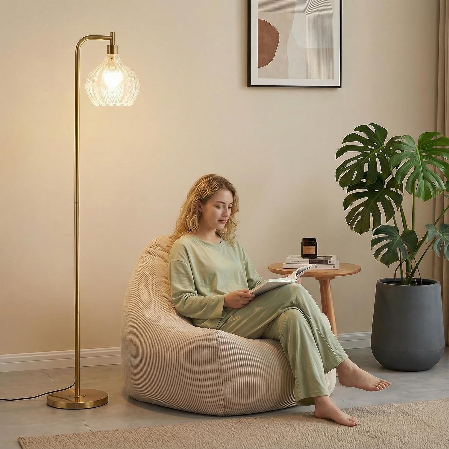 EIDISUNY Floor Lamp for Living Room, Modern Standing Lamp with Remote, Dimmable, 3CCT, Arc Tall Floor Lamp with Clear Glass Lampshade for Bedroom Study Room Office (Bulb Included)
