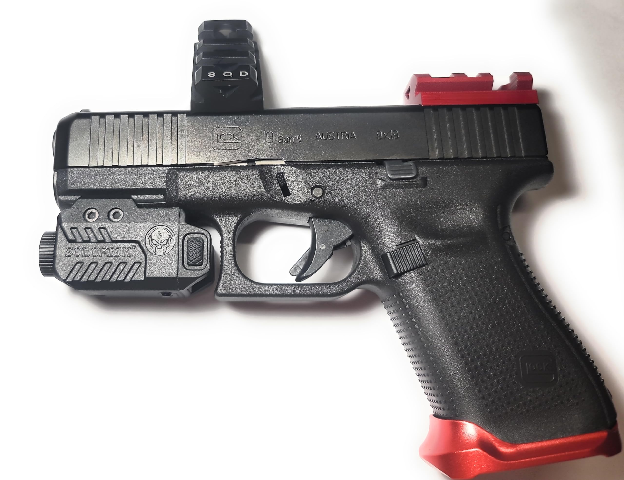 Generic SQD Picatinny Ghost Ring Optic Rail (Red) fits Glock G17 19 22 23 26 27 34 G3C