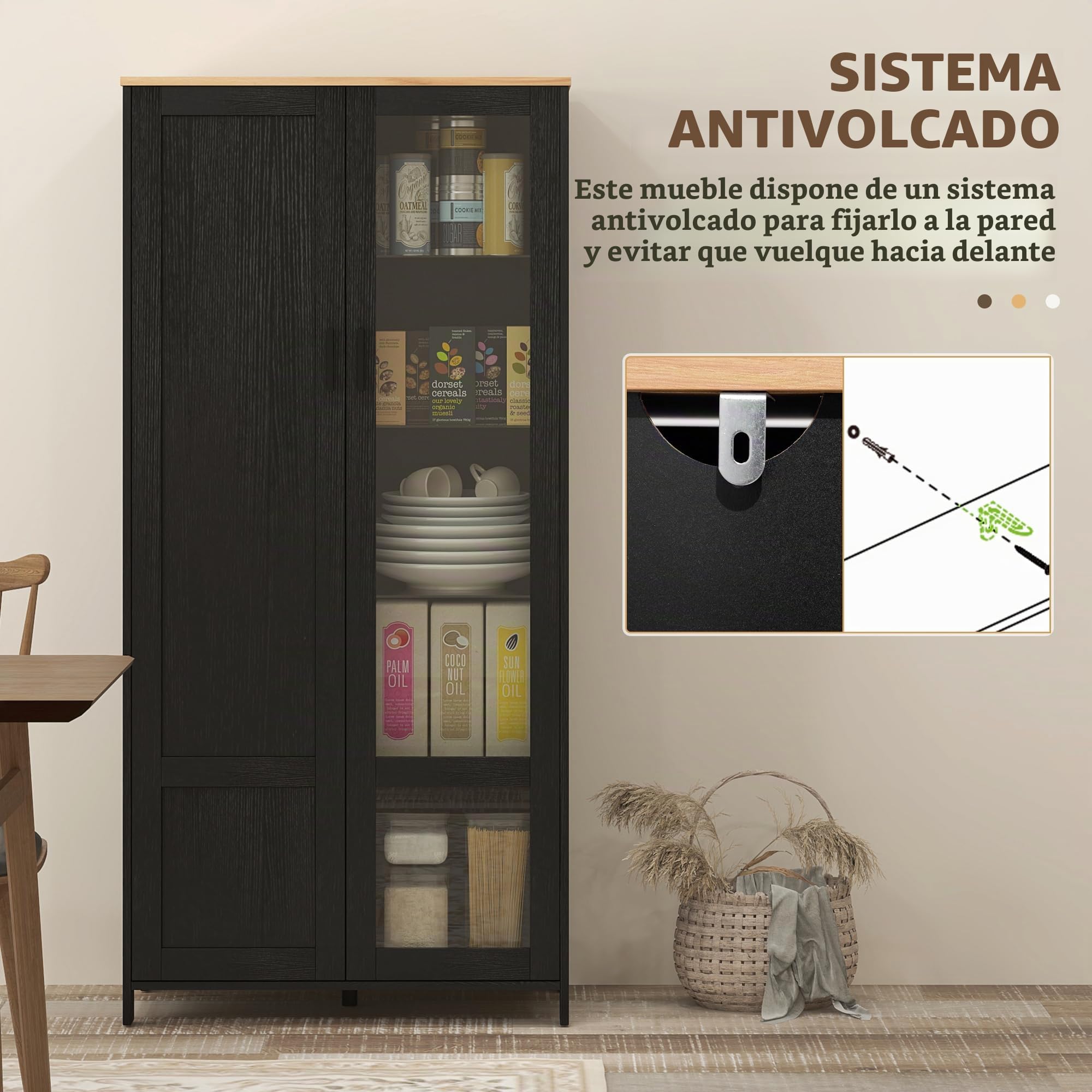HOMCOM Armario de Cocina, aparador de Cocina, Vitrina de Porcelana, Vitrina con 2 Puertas Incluyendo una Puerta de Cristal - Mueble de Almacenamiento con estantes Ajustables y 9 Compartimentos, 76 x | 2 puertas, incluyendo una puerta de cristal, mueble de