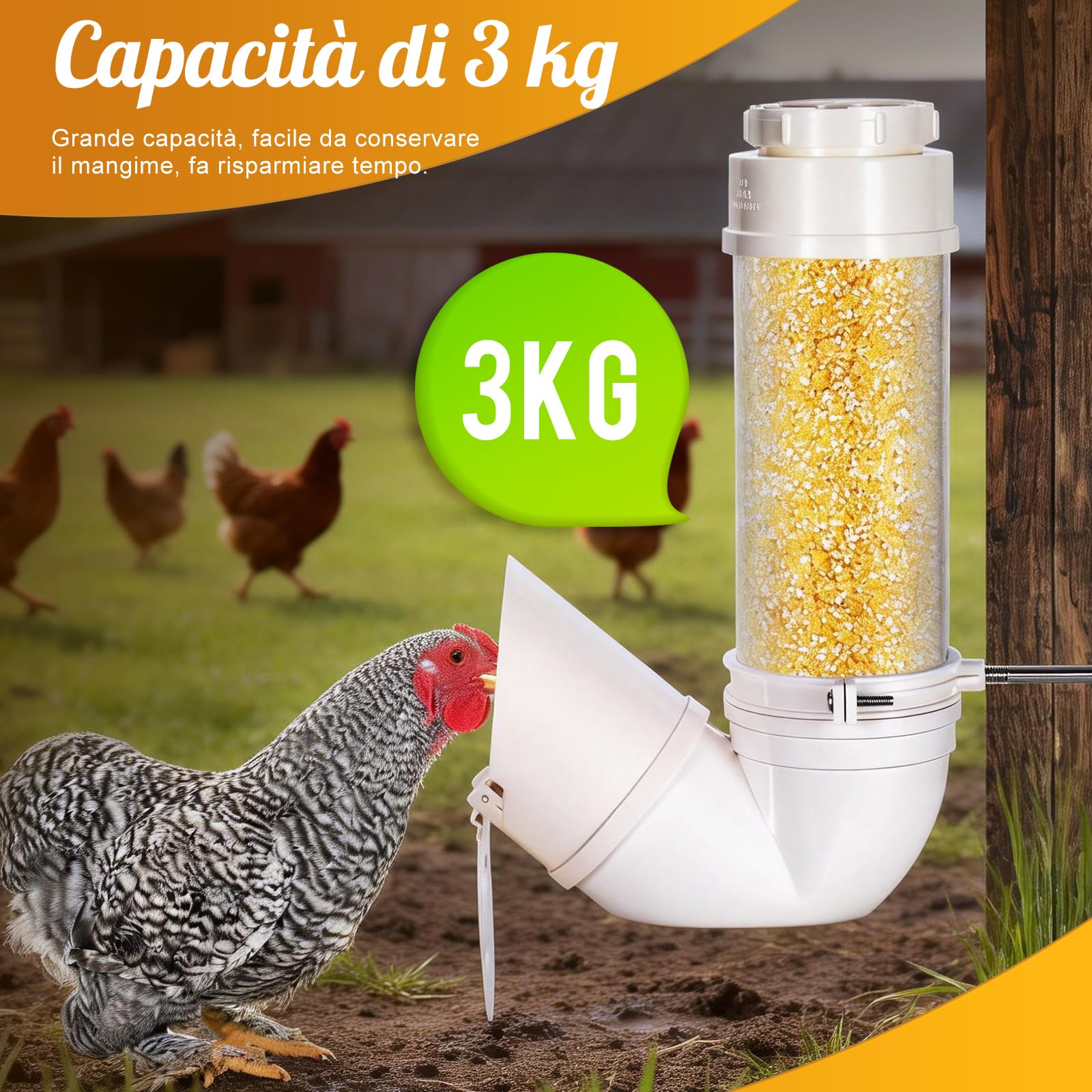 Mangiatoia Galline,Dispensatore di Mangime Galline Anti Topo & Antispreco,4L/3kg Mangiatoia Per Galline Sospesa,Pvc Mangiatoia Automatica Per Galline,Distributore Automatico Di Mangime