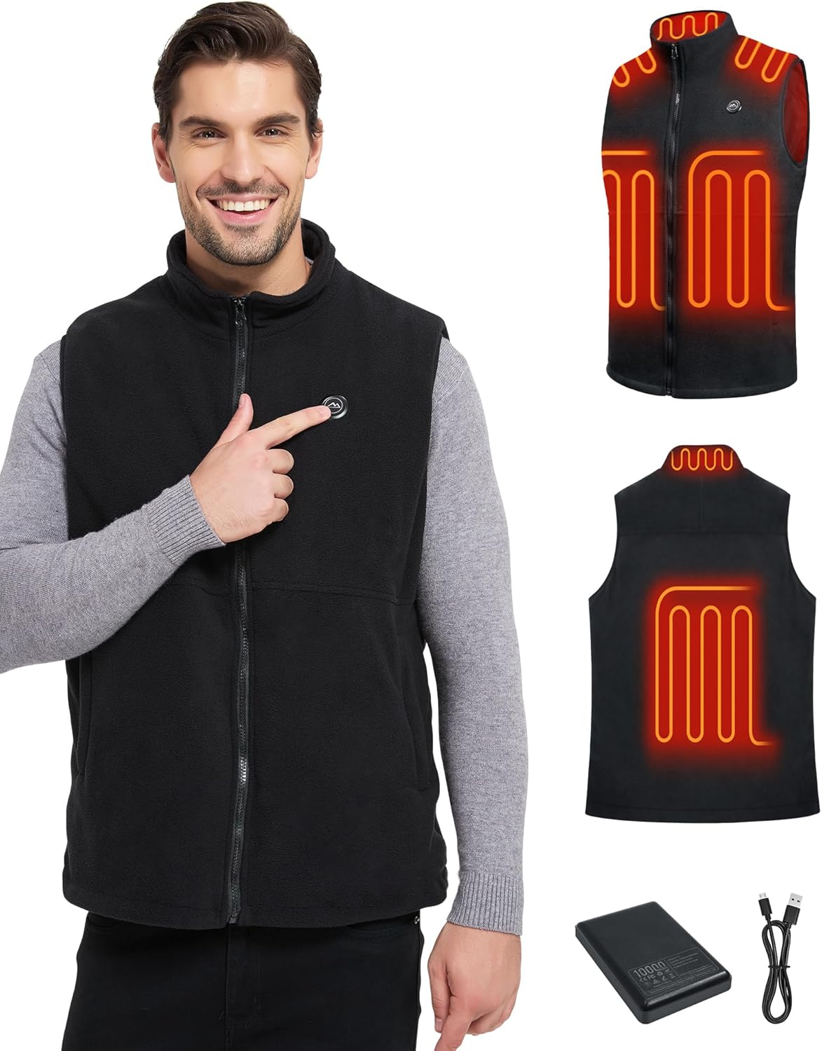 Loowoko Men's Fleece Heated Vest with Battery Pack Included, Rechargeable Electric Heating Jacket Lightweight Warming Vests