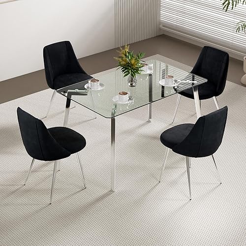 Juego de 4 sillas de comedor modernas, sillas decorativas de terciopelo de mediados de siglo con respaldo copetudo, sillas de cocina con patas de