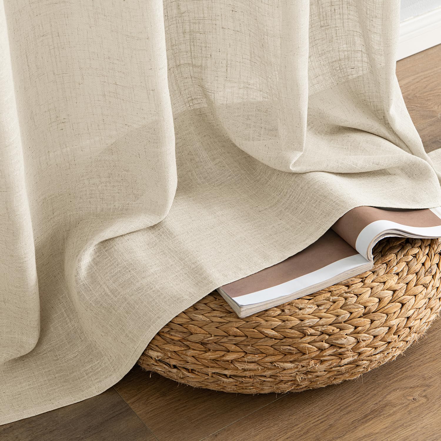 MIULEE Brown Linen Curtains 84 Inch Length for Bedroom Living Room, Soft Thick Linen Textured Window Drapes Semi Sheer Light Filtering Back Tab Rod Pocket Burlap Look Farmhouse Decor, 2 Panels: 52"W x 96"L (Pack of 2) Linen