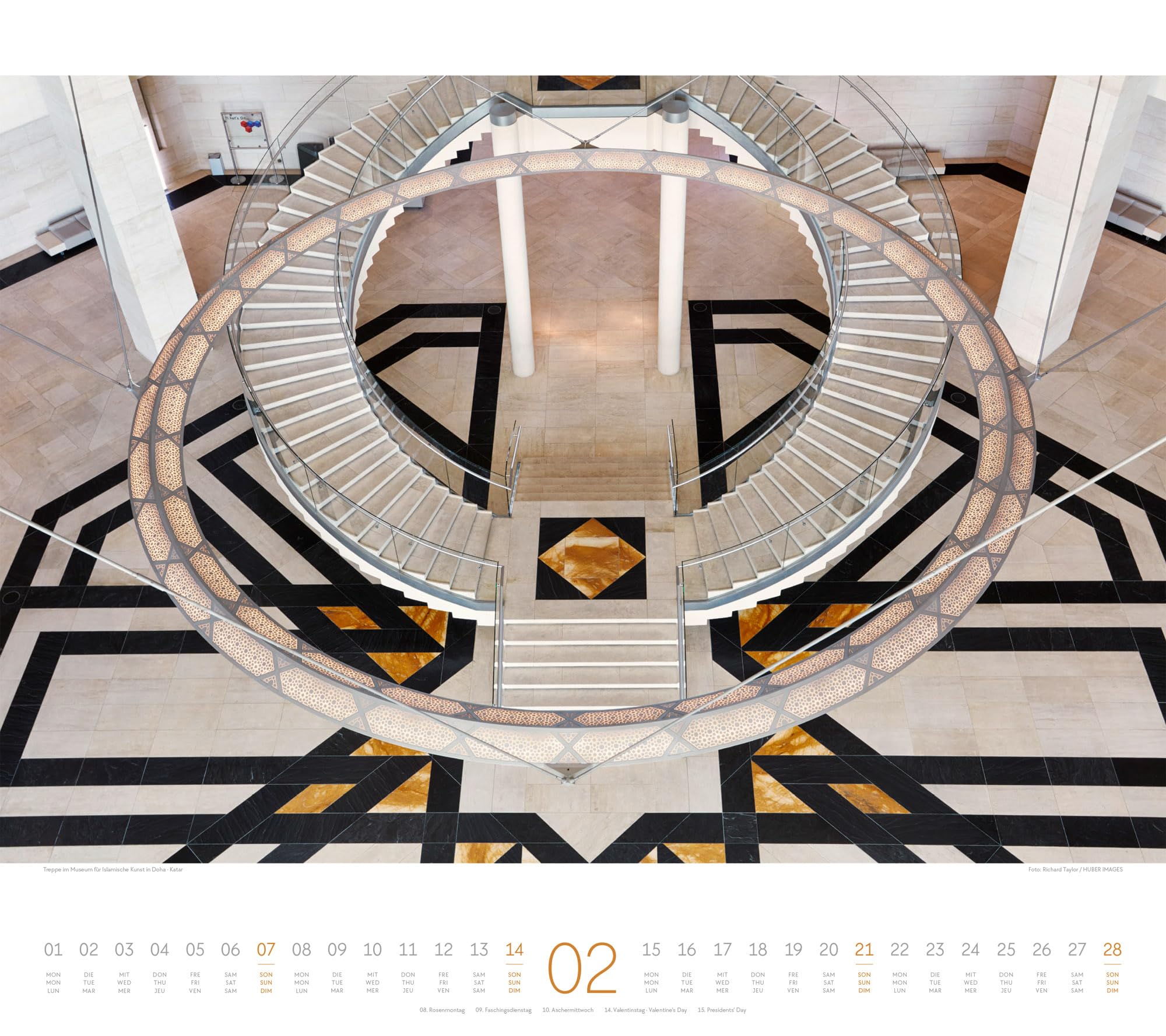 Treppen Kalender 2027 | Bildstarker Architektur-Kalender im großen Querformat (54x48 cm) | Architektonische Meisterwerke | Wendeltreppe