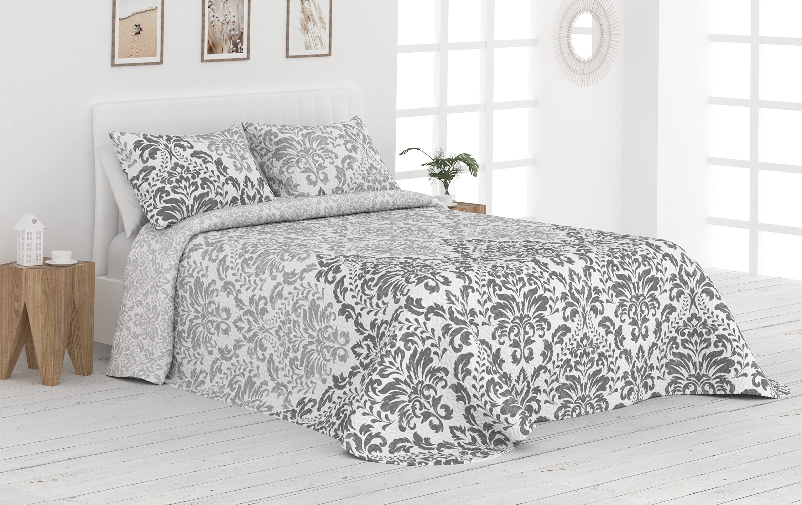 Colcha Bouti Reversible Cosida - Modelo Naomi - Gris, Cama 105 cm