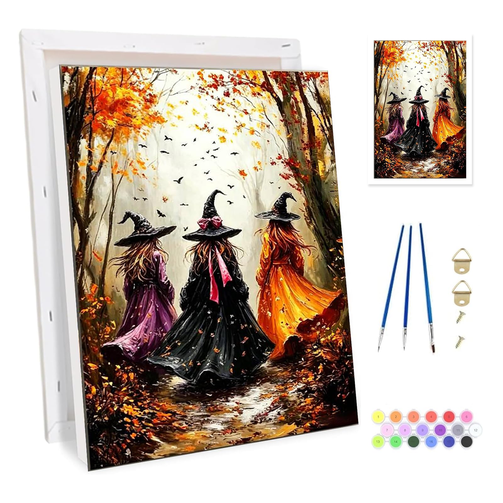 Bowetile Framed Pumpkin Paint by Numbers for Adults Canvas, Halloween Painting by Numbers Kit for Beginners Canvas, DIY Color Oil Painting Acrylic Paints for Home Wall Decor20x30cm