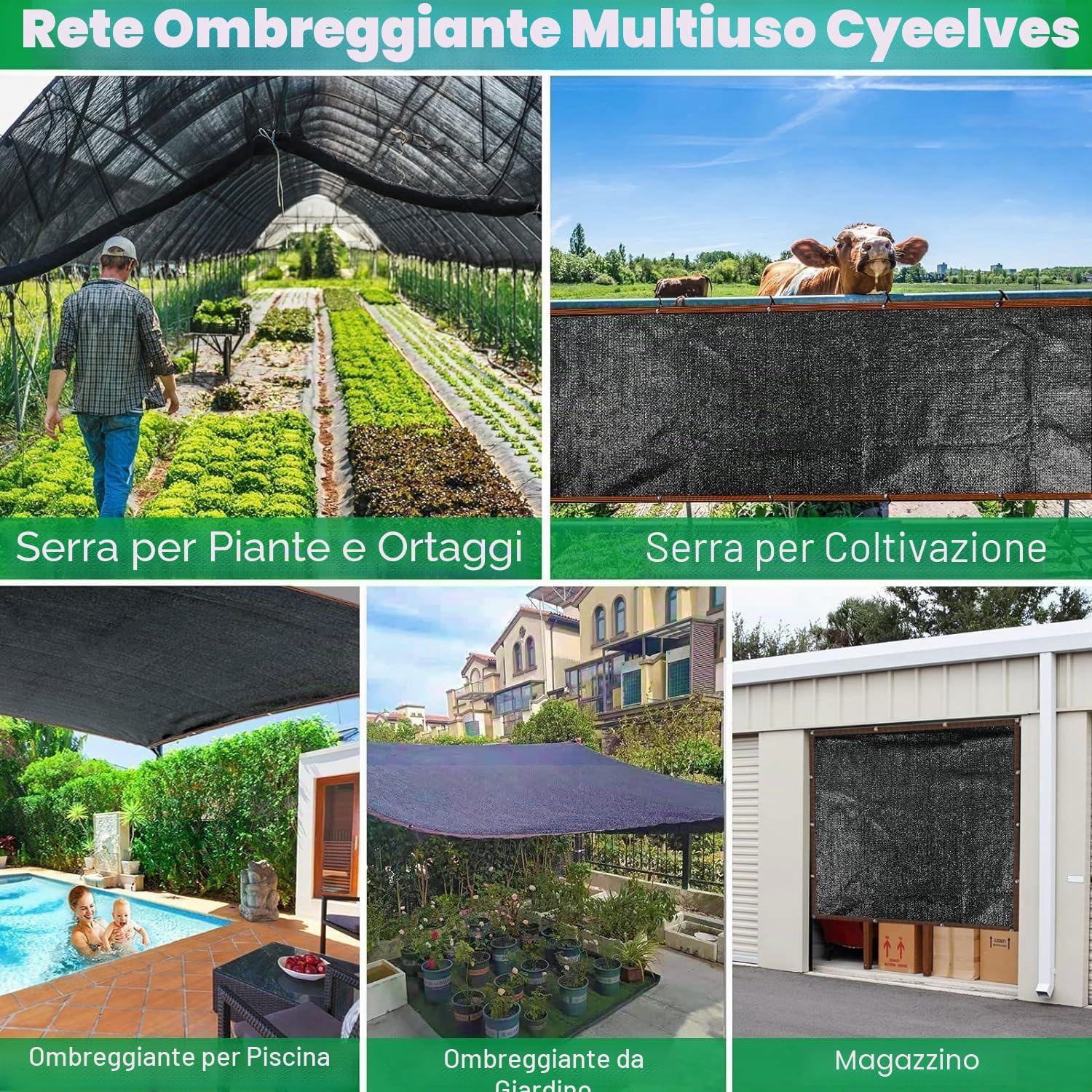 Rete di ombreggiatura 3 x 6 m, protezione solare con occhielli, 90% effetto ombreggiante, rete parasole per giardino, rete parasole nera