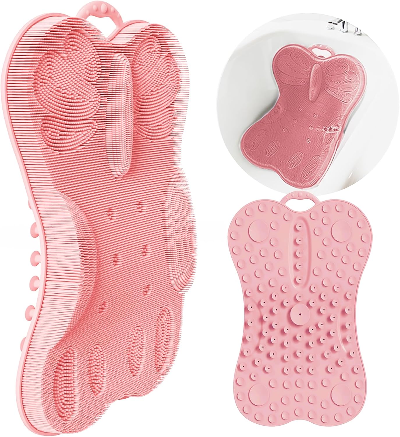Back Scrubber Body Bath Cushion for Tub Bathtub Back Lumbar Ergonomic Support, Silicone XL Large Thick Soft Seat Pad Non-Slip Suction Cups, Relaxing Spa Exfloating Scrubber Mat 28x19 Pink