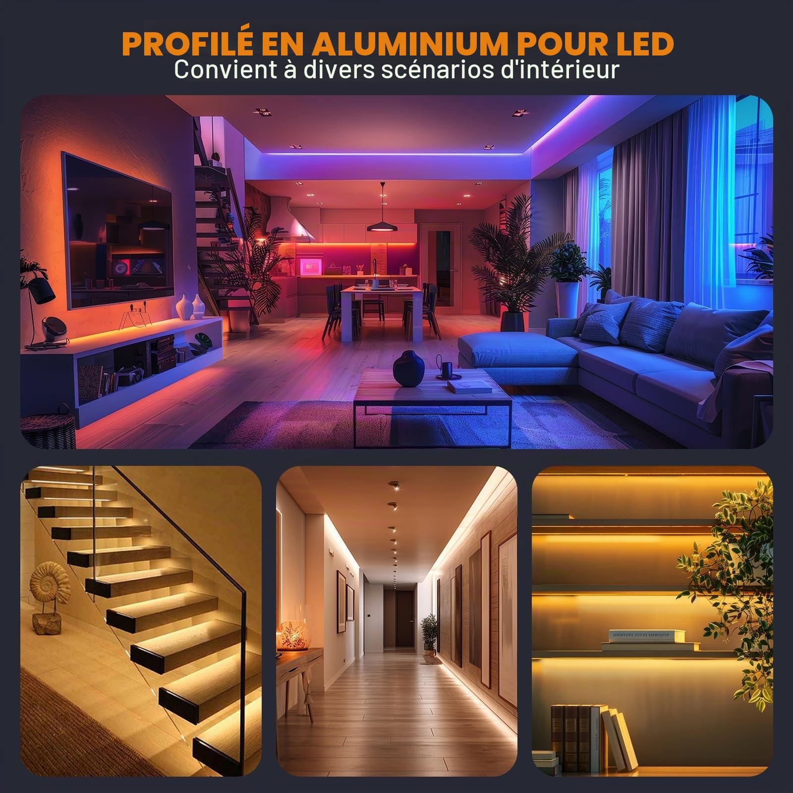 Profilé Aluminium LED V-forme 6x1mètre avec Couvercle Blanc Laiteux, Embouts et Clips de Montage