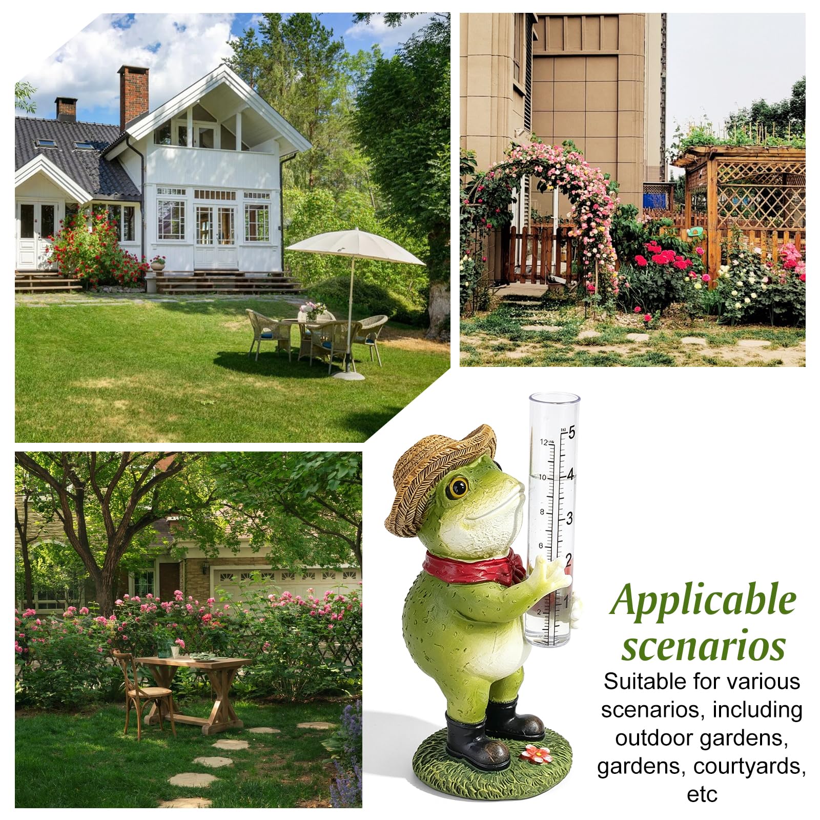 Pluviomètre de jardin grenouille – Pluviomètre de jardin avec verre doseur en verre, verre doseur de pluie, compteur d'eau de jardin, compteur d'eau de jardin, cadeau pour les amateurs de