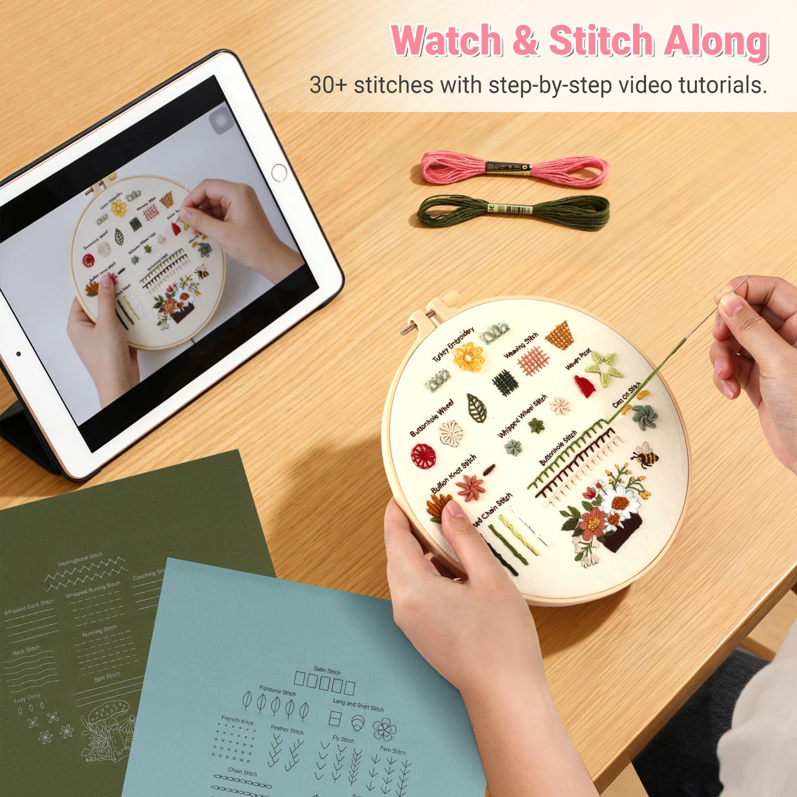 Beginner Embroidery Kit - Learn 30+ Stitches! -3