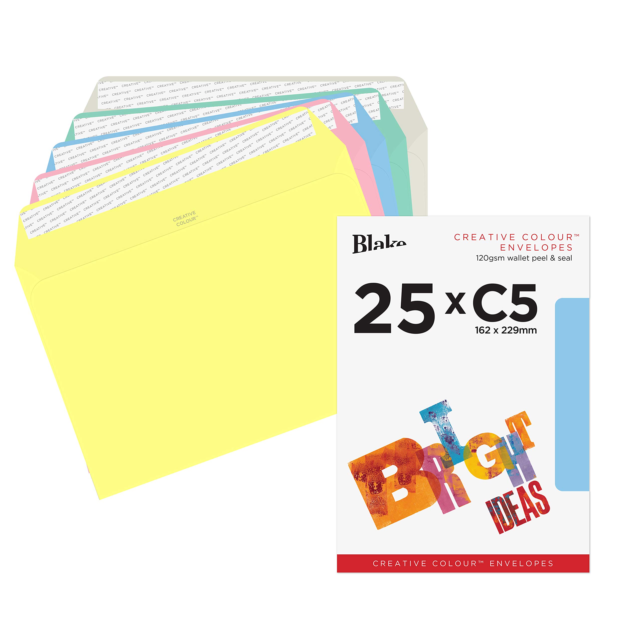 Blake Creative Colour C5 162 x 229 mm 120 gsm Peel and Seal Wallet Envelopes (45456) Assorted Pastel Colours - Pack of 25