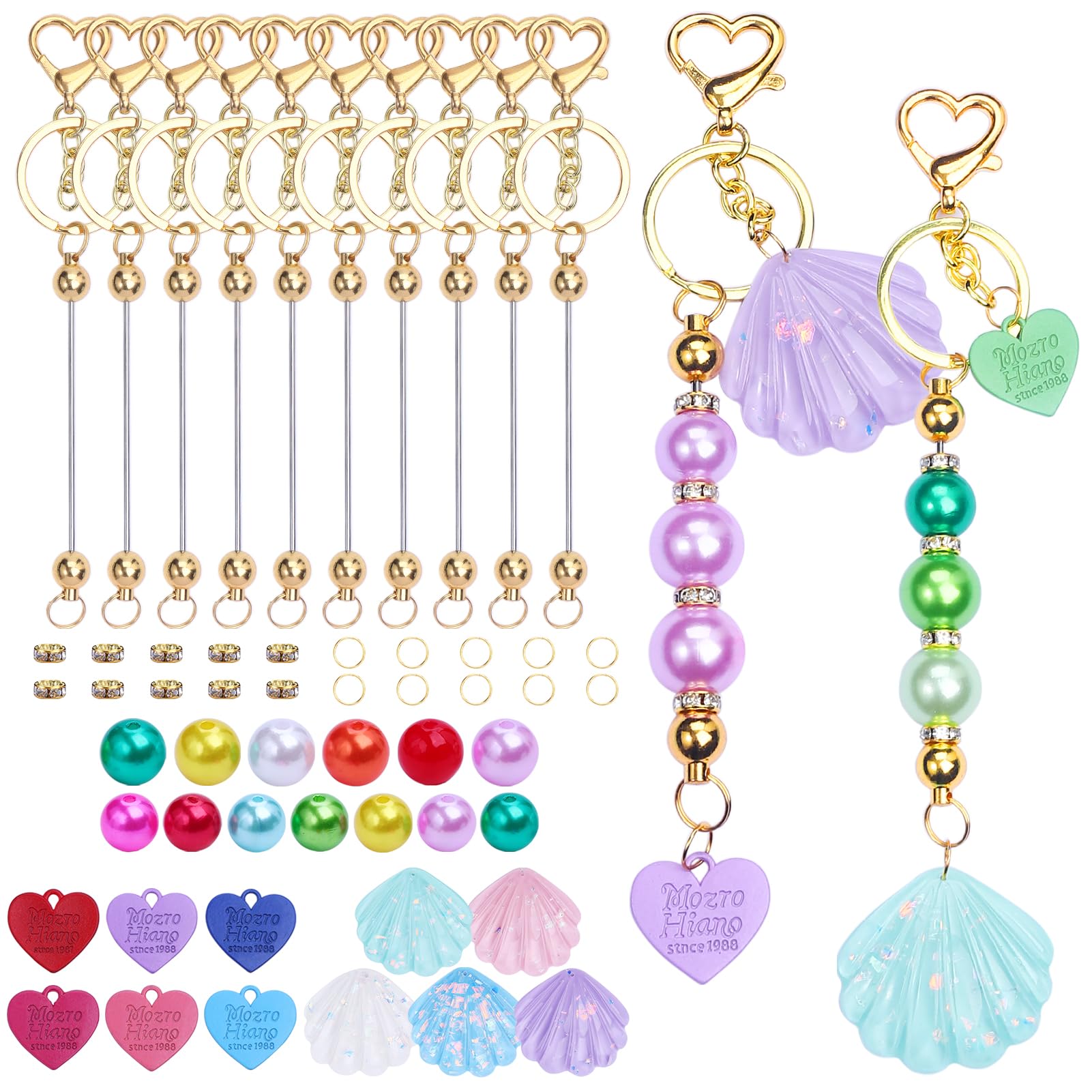 YHMQDU 10Pcs Beadable Keychains Bar, 360°Rotatable Beaded DIY Keychain Making Supplies Kit for Craft Keychain DIY Gift (Gold)