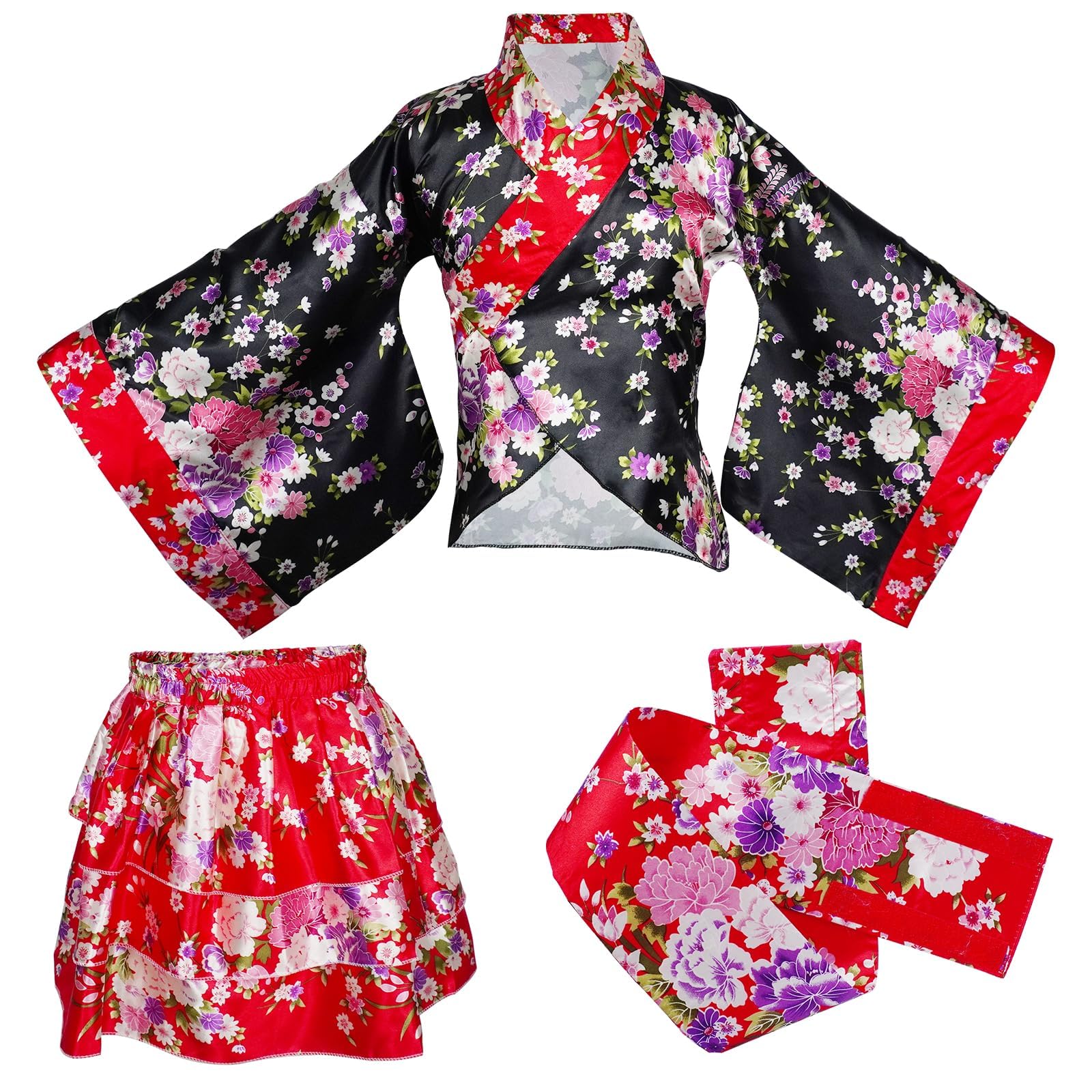 5 Pièces Ensemble Kimono Filles, Traditionnel Japonais Yukata Style Robe avec Accessoires, Idéal pour les événements culturels et les party à thème