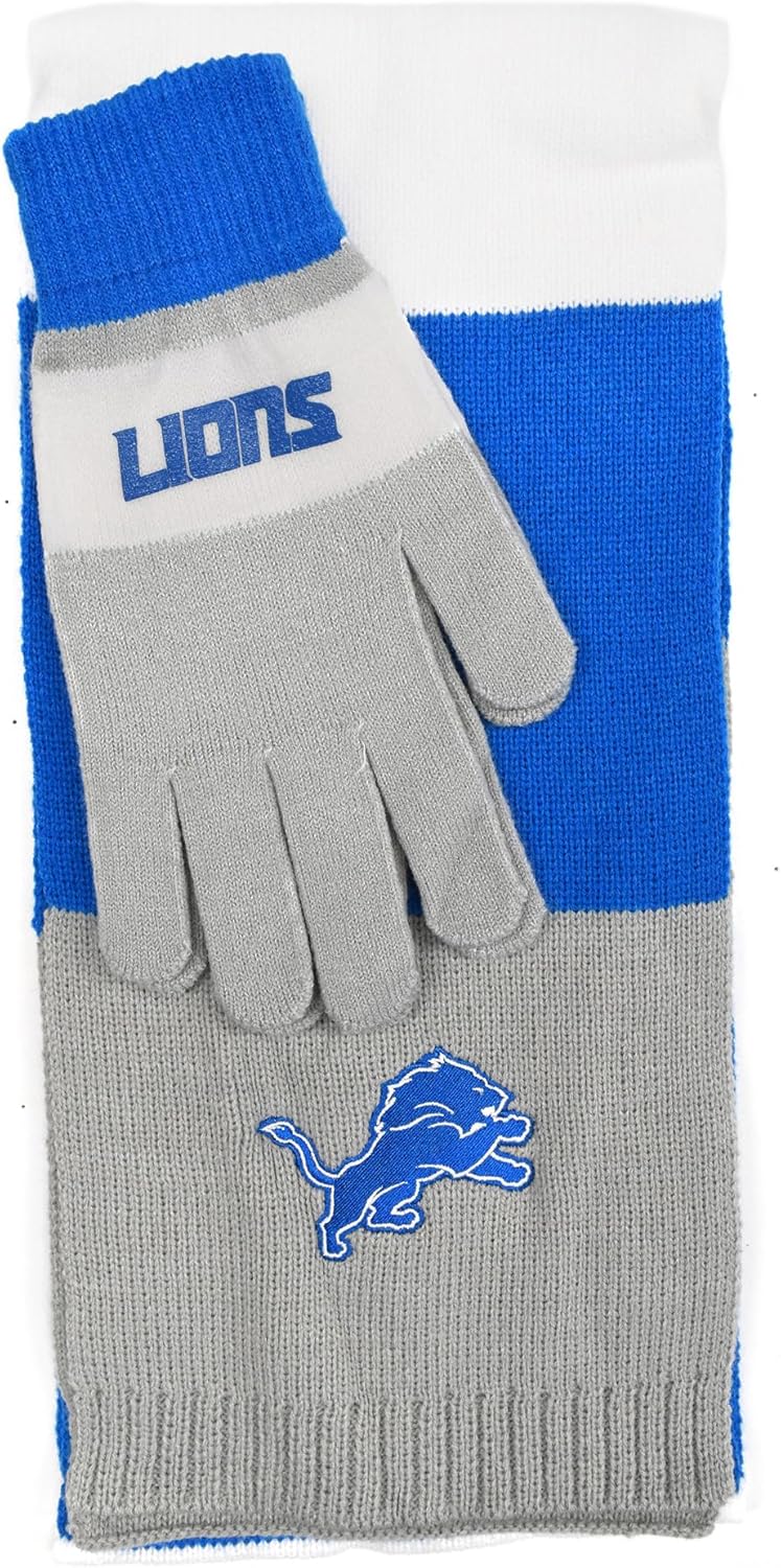 Littlearth Detroit Lions NFL Tri-Color Scarf and Glove Gift Set